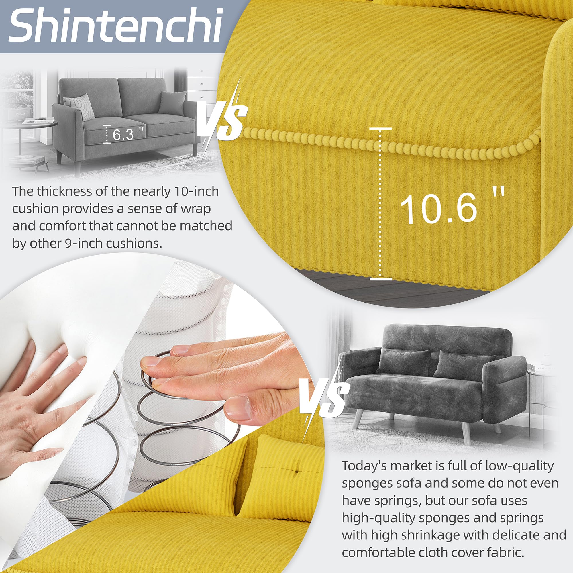 Yellow Modern Loveseat Sofa with Pillows