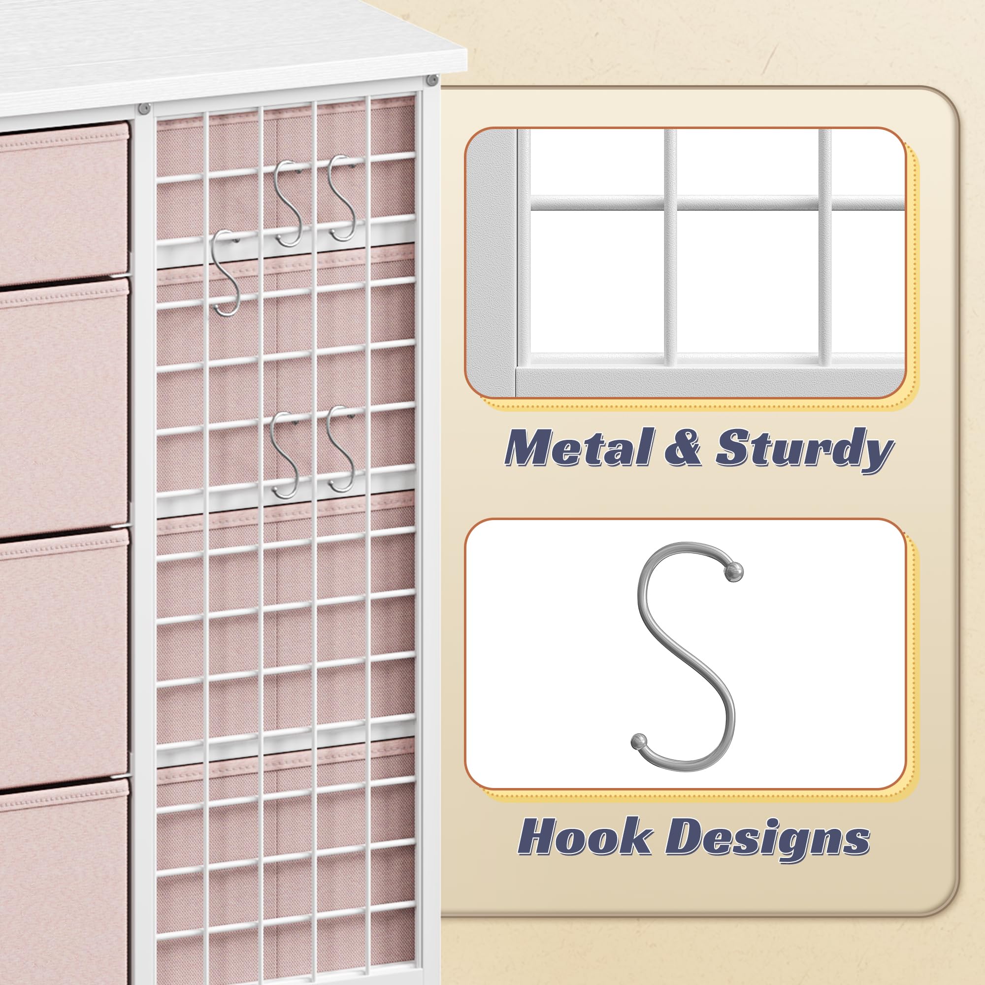 24 Drawer Dresser with Wheels - Pink Metal Frame Storage Organizer