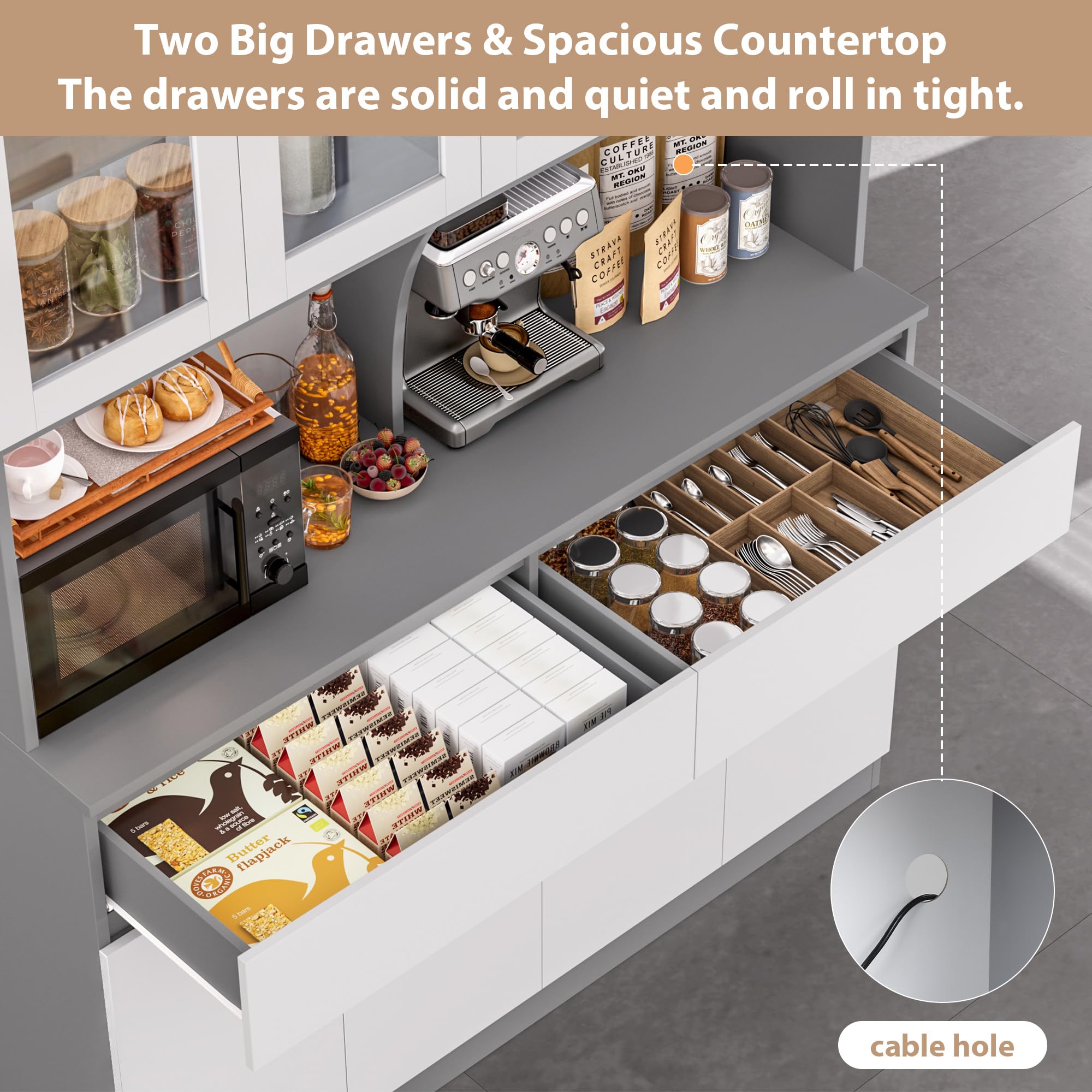 Kitchen Pantry Storage Cabinet with Glass Doors