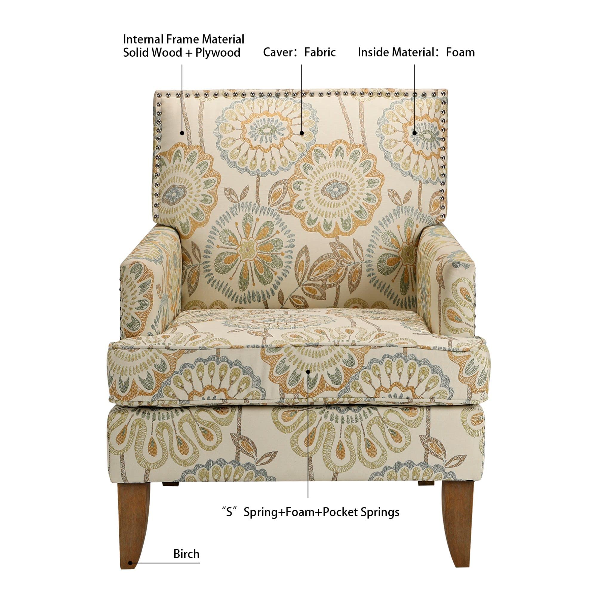 Wingback Accent Chair with Floral Fabric Upholstery