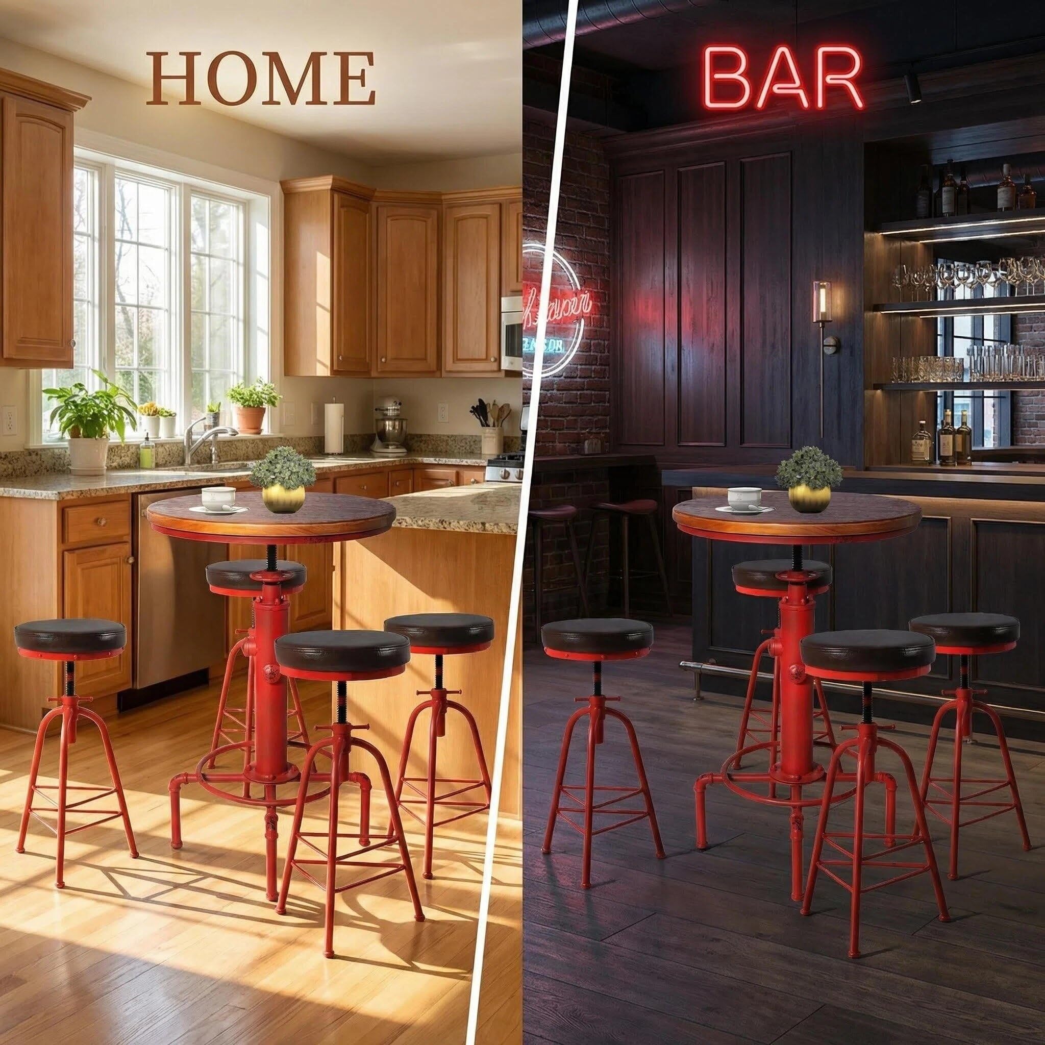 3 Piece Adjustable Pub Bar Set with Stools