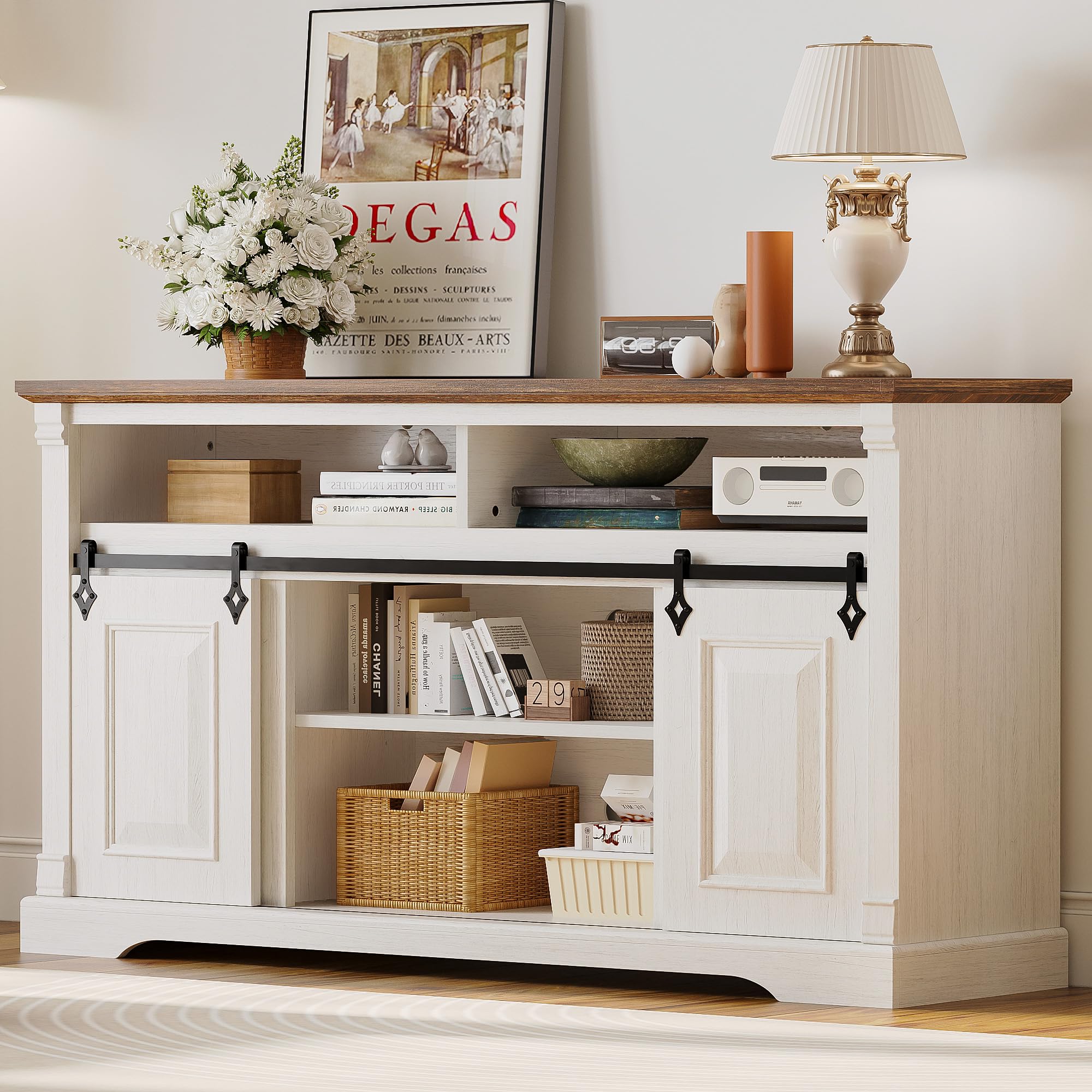 59" Farmhouse TV Stand with Sliding Barn Door
