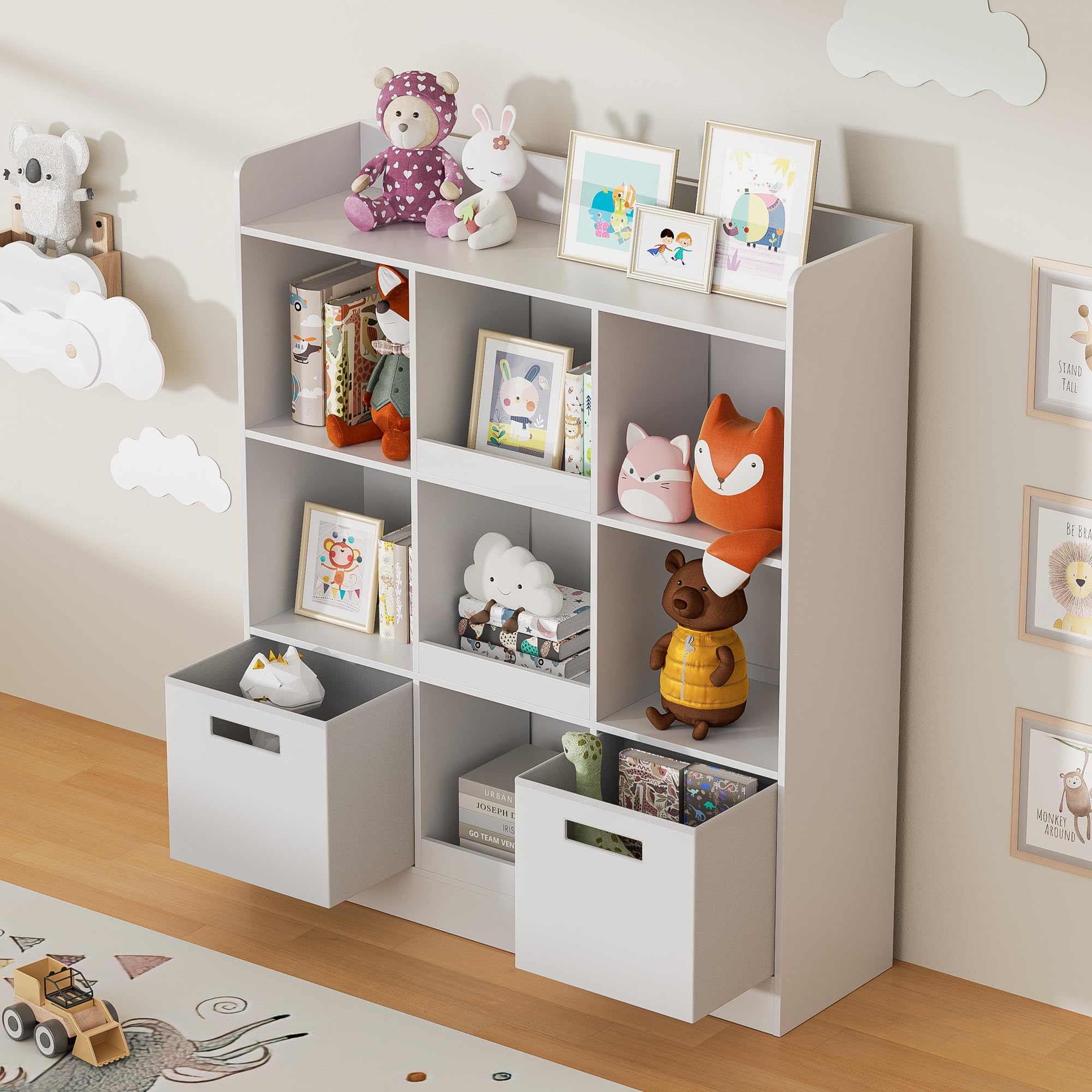 7-Shelf Bookcase with Fabric Drawers