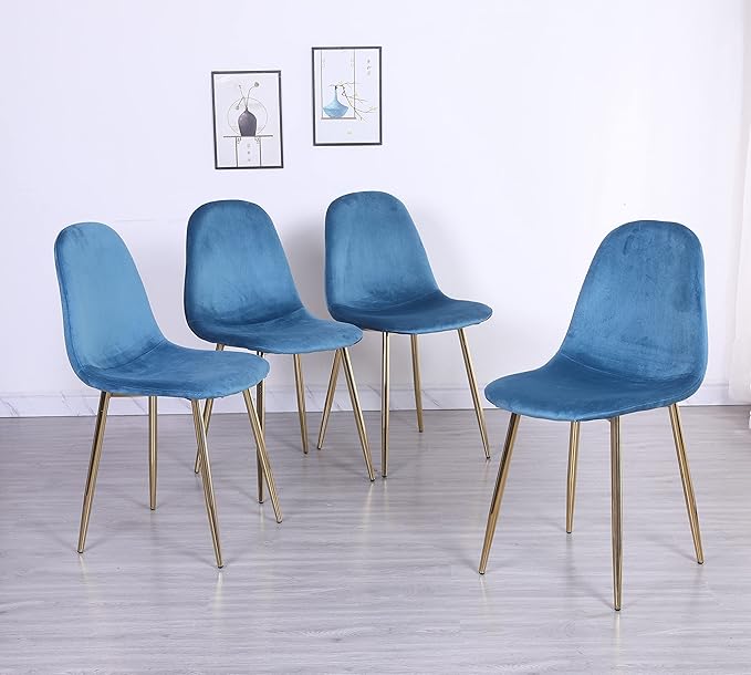 Velvet Dining Chairs Set of 4 with Gold Chrome Legs