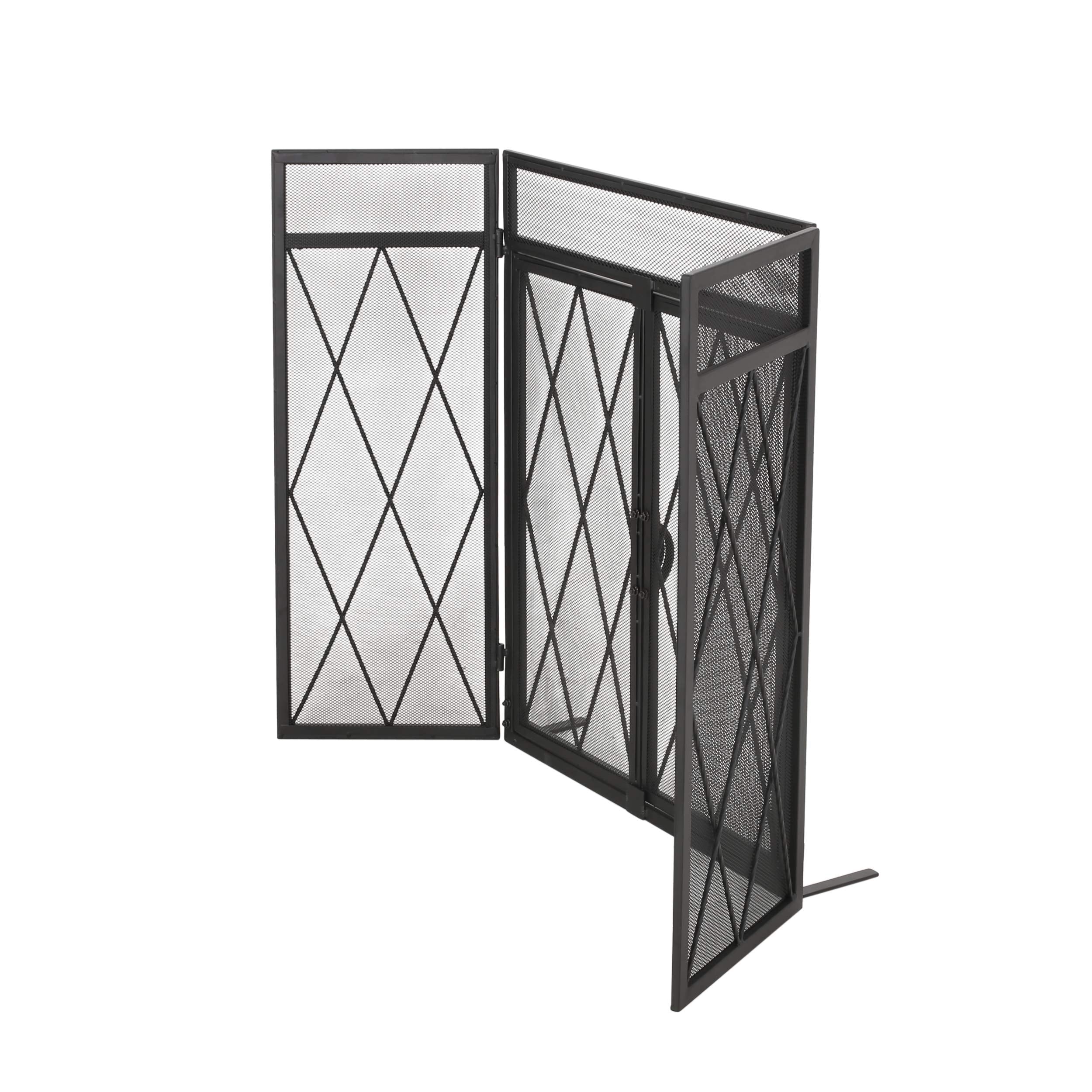 Modern Iron Folding Fireplace Screen with Door