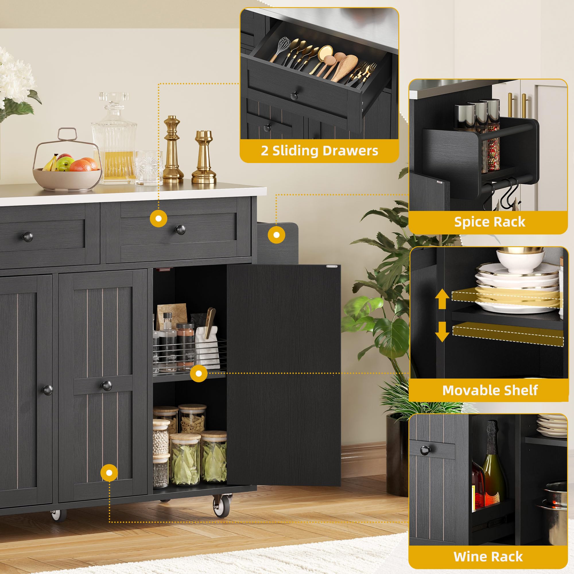 Kitchen Island Cart with Folding Drop Leaf