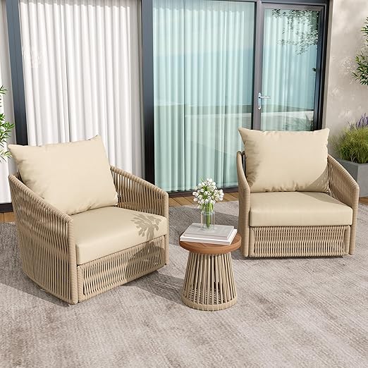 3-Piece Patio Swivel Bistro Set with Coffee Table