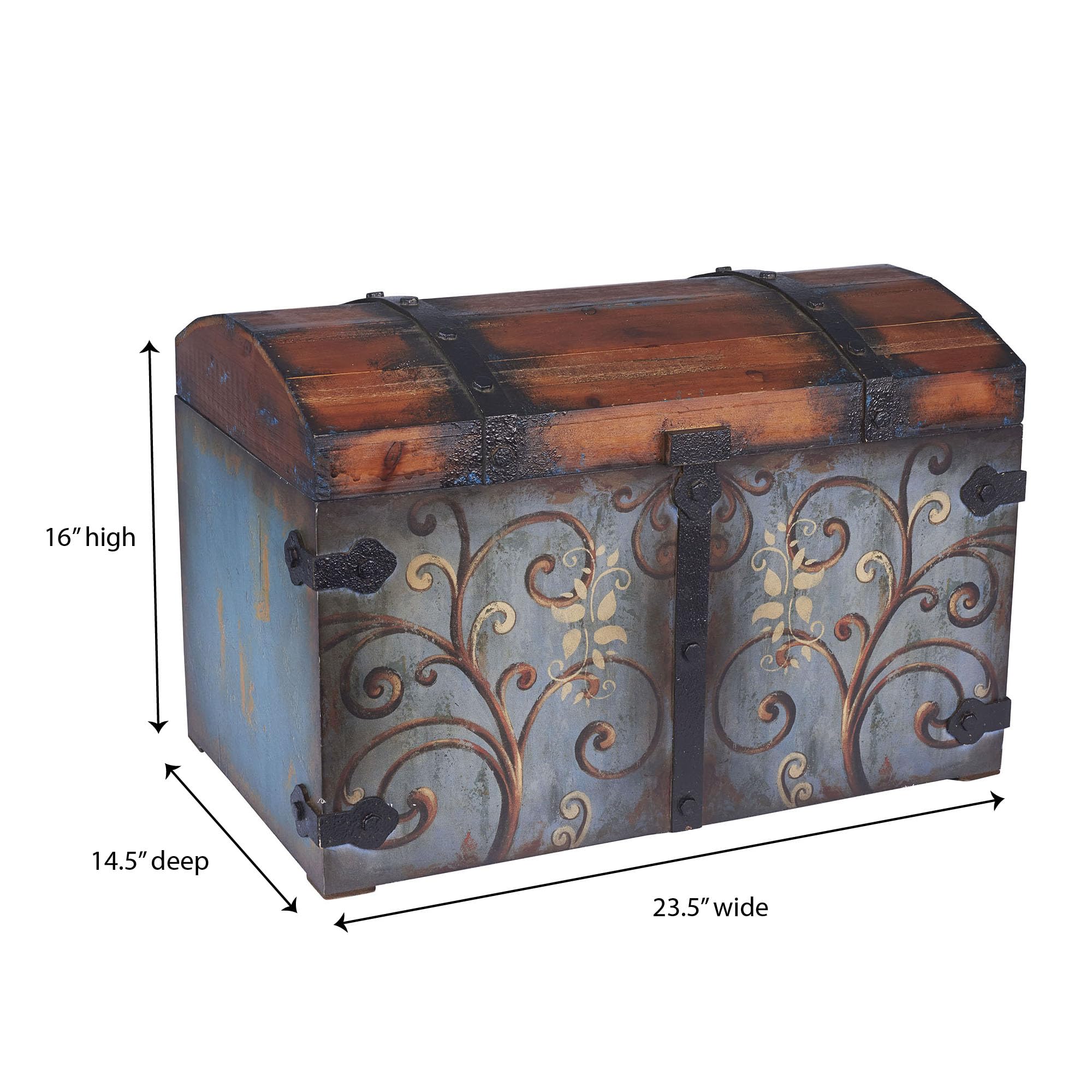 Vintage Wood Storage Trunk with Floral Design
