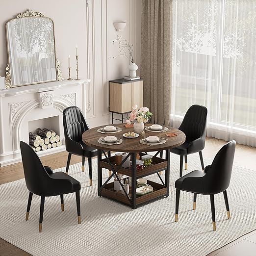 5-Piece Round Dining Table Set with Storage