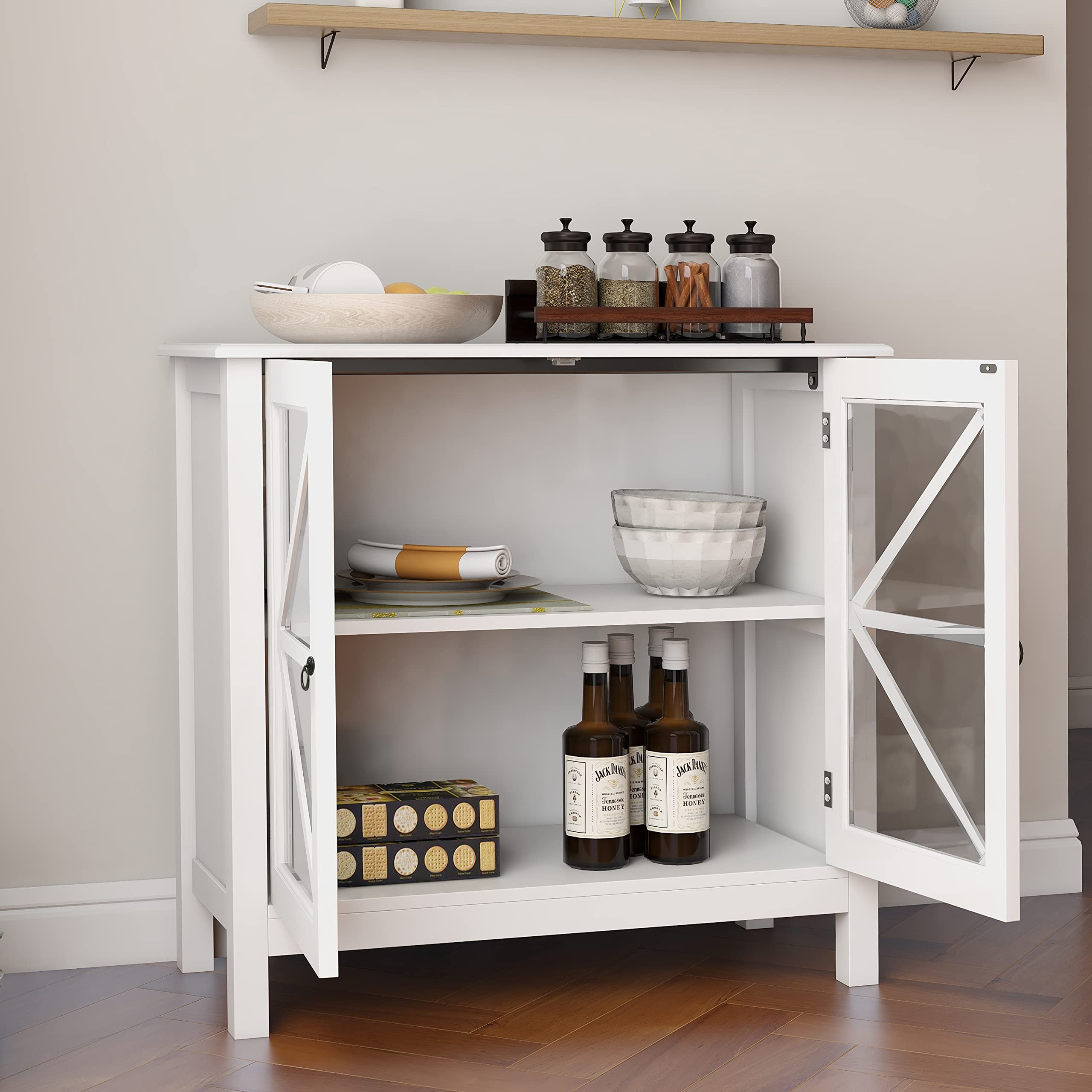 White Glass Door Buffet Sideboard