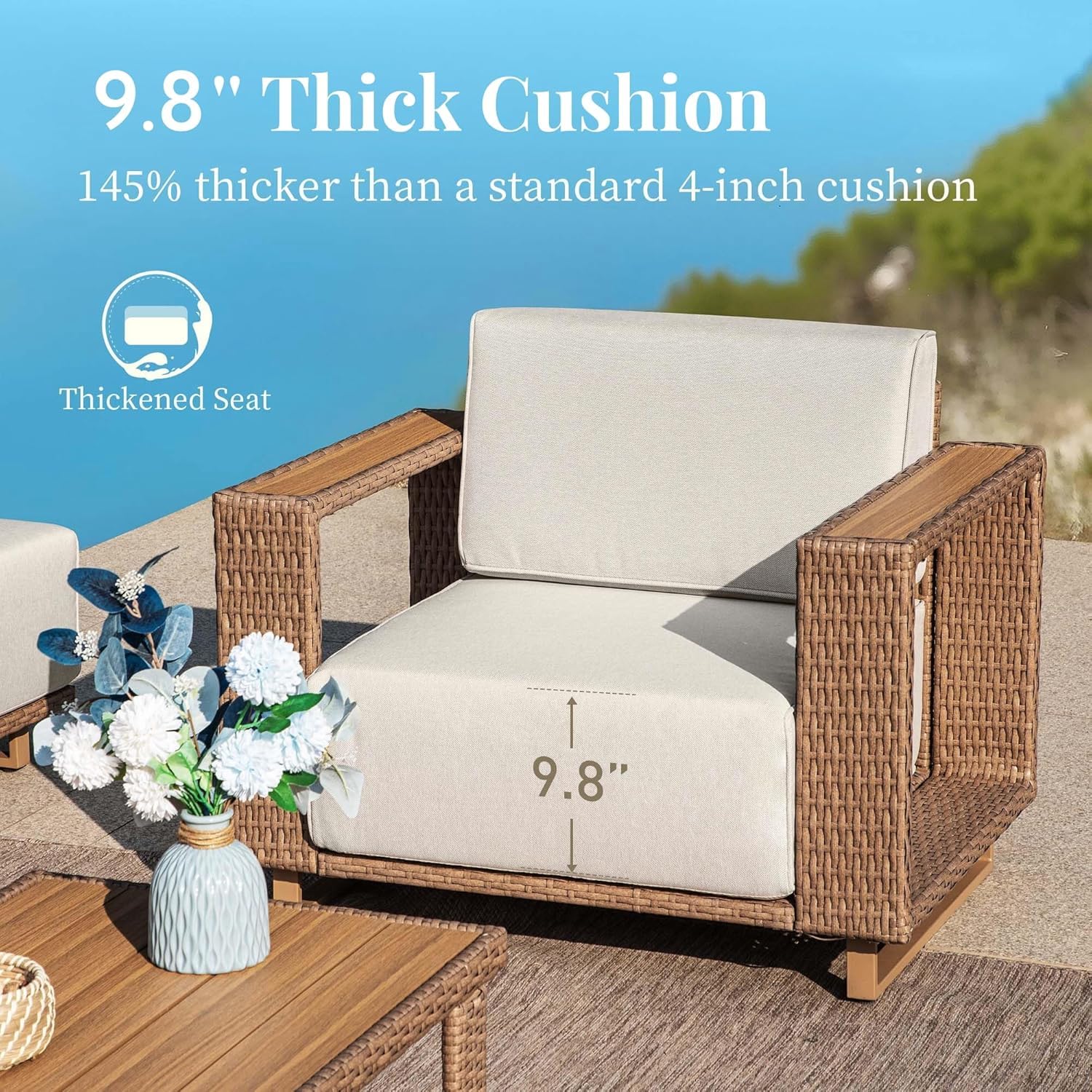 L-Shaped Patio Sectional Sofa with 10-Inch Cushions