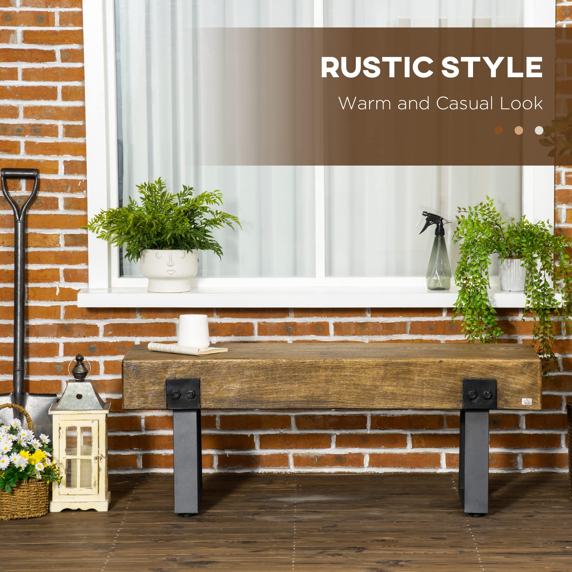 Garden Bench with Metal Legs and Wood Effect Concrete Top