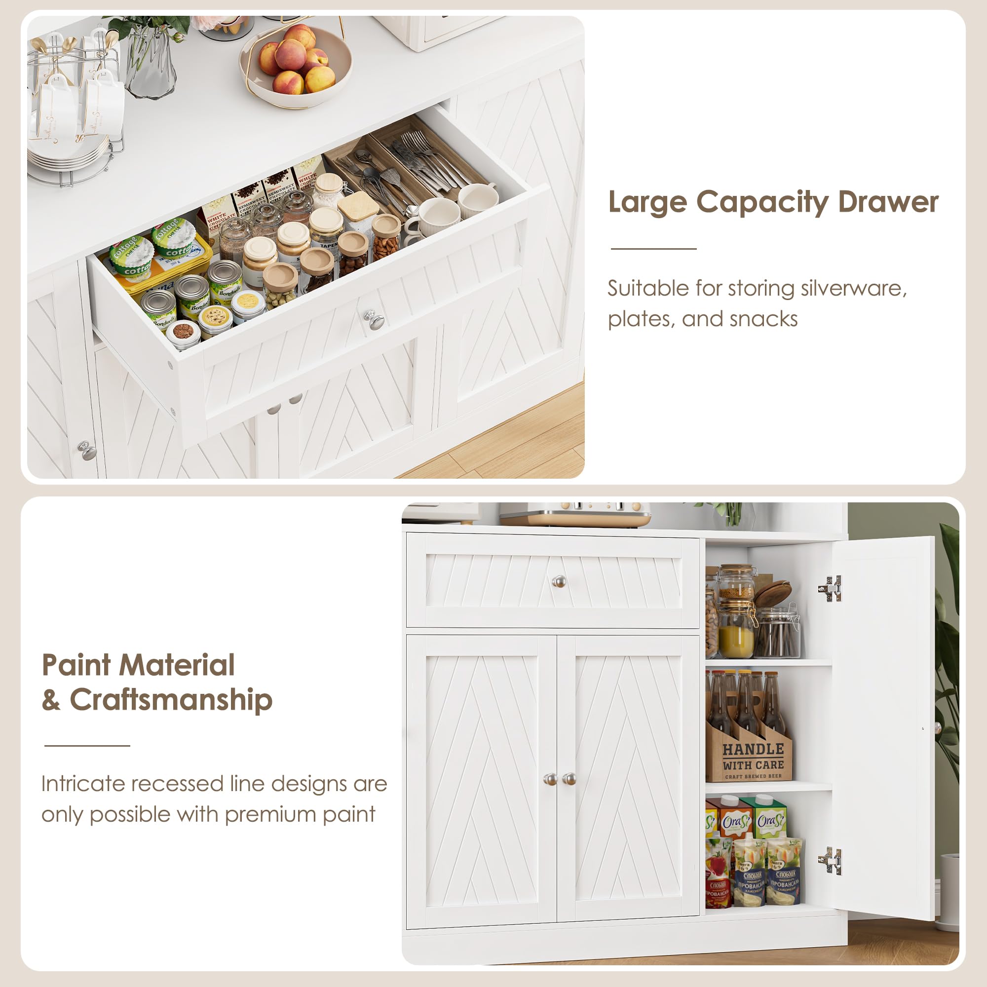 Large Kitchen Pantry Cabinet with Doors and Drawer