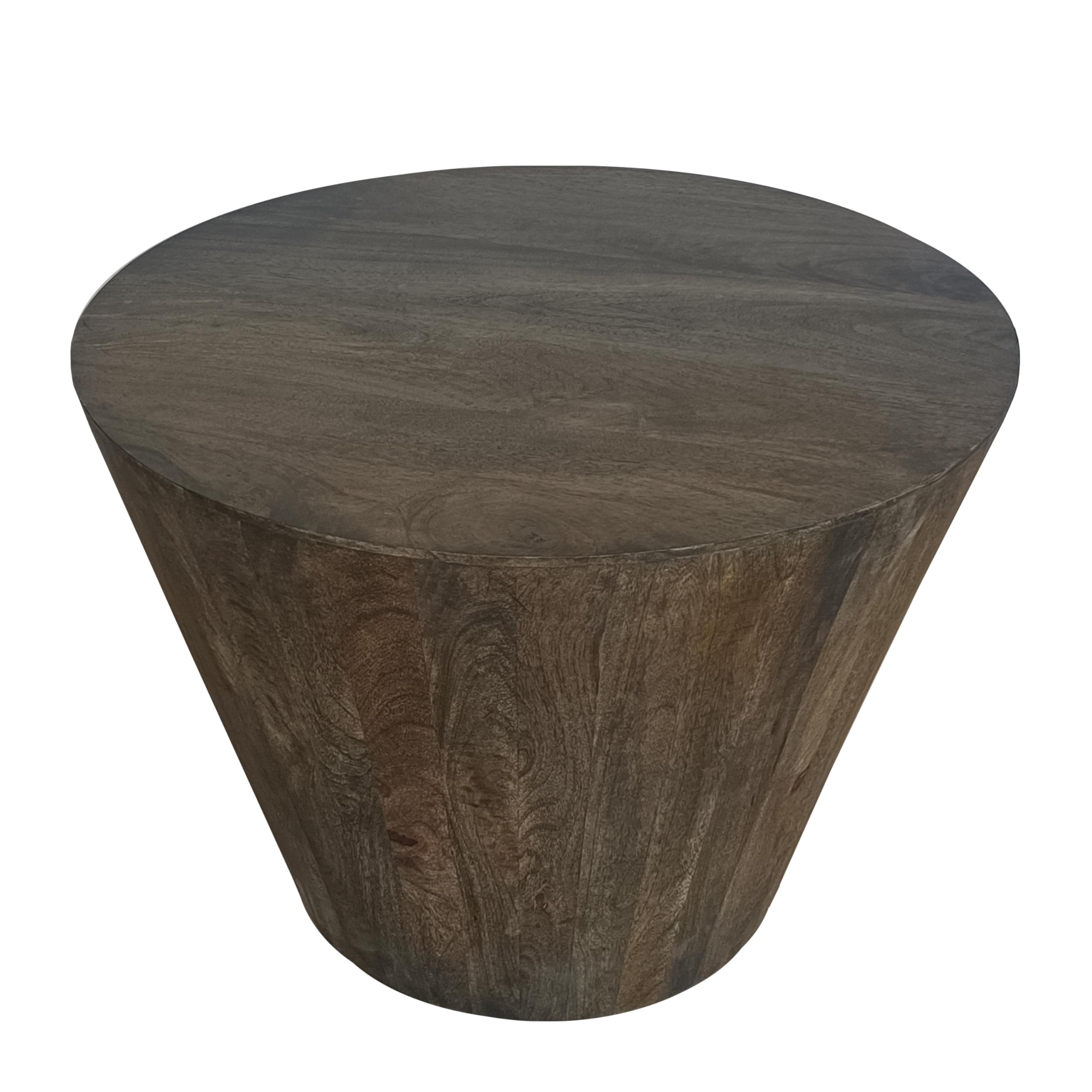 Round Drum Side Table Distressed Gray Mango Wood