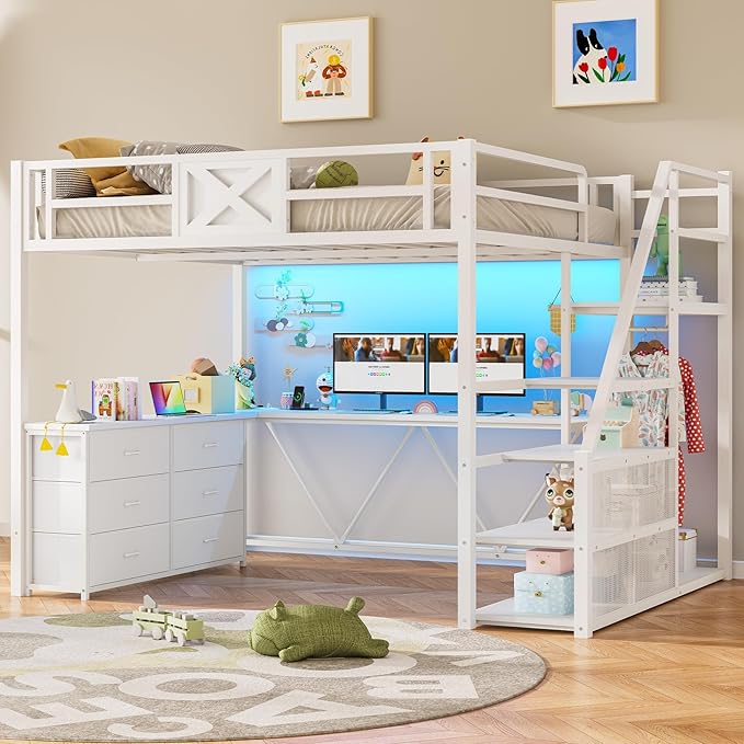 Full Size Loft Bed with Desk and Storage