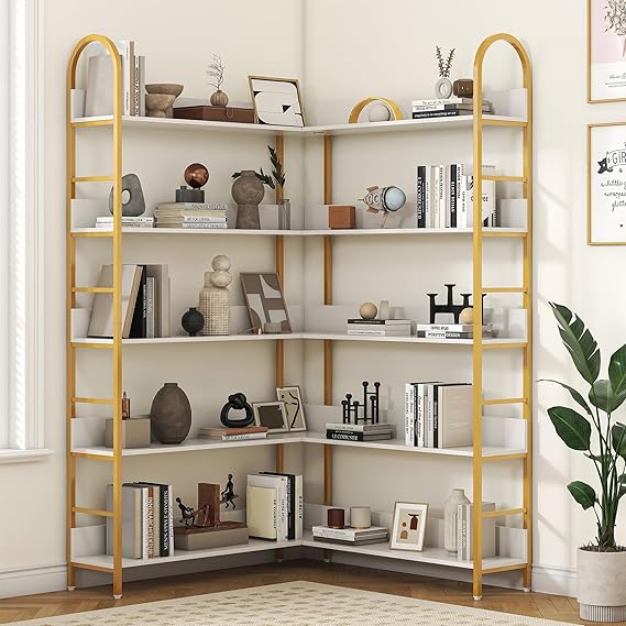 5-Tier Corner Bookshelf with Metal Frame