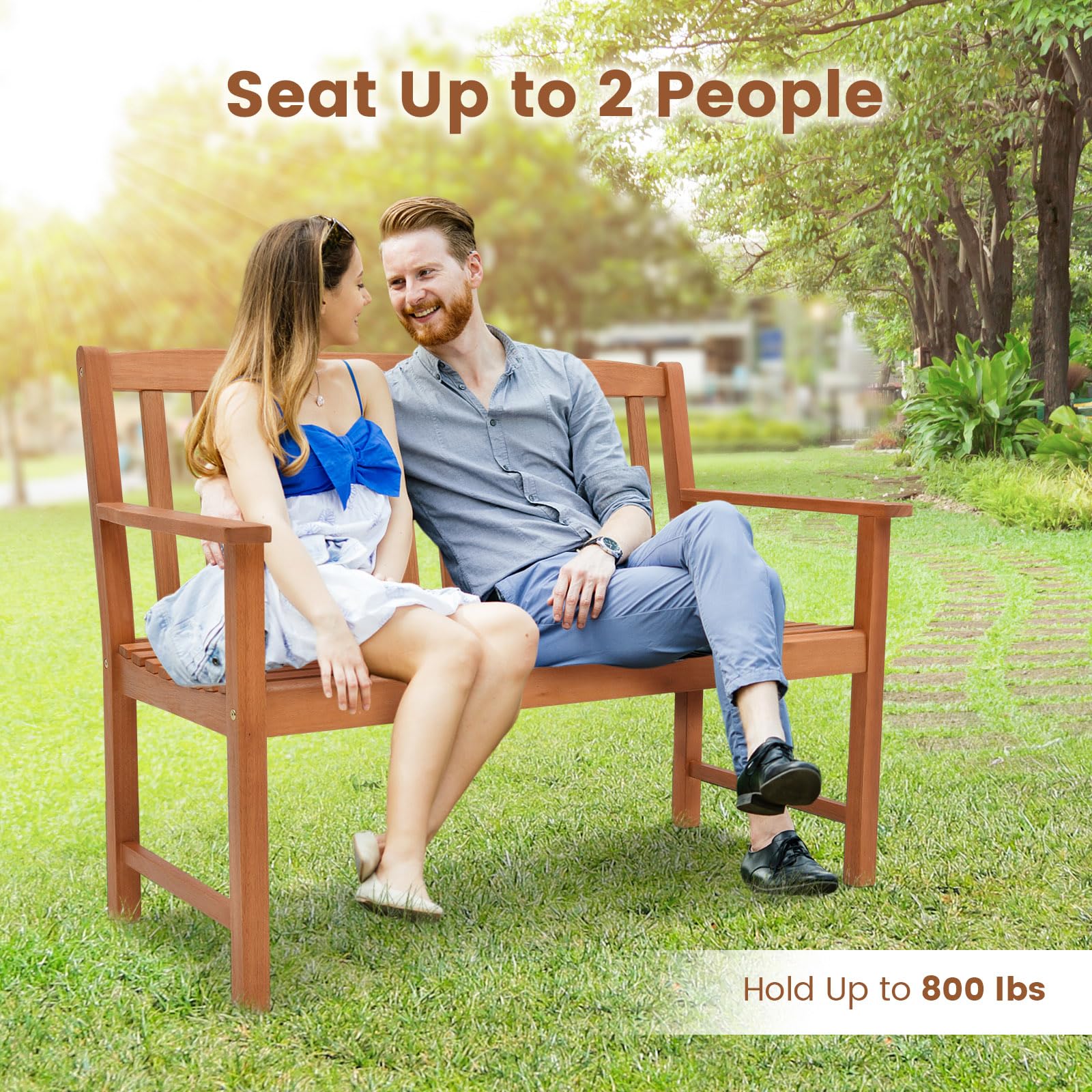 2-Person Eucalyptus Wood Garden Bench