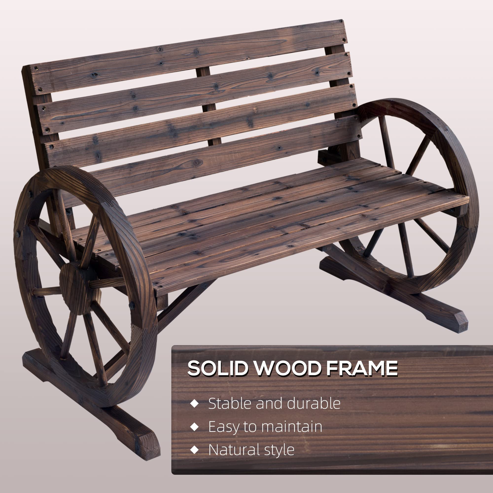 Wooden Wagon Wheel Bench Outdoor Patio Furniture