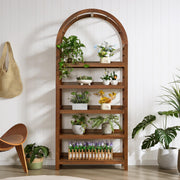 5-Tier Arched Bookshelf with Solid Wood Frame