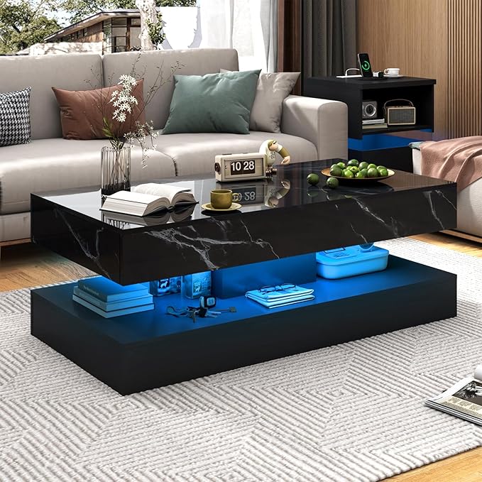 LED Coffee Table with Storage Drawers