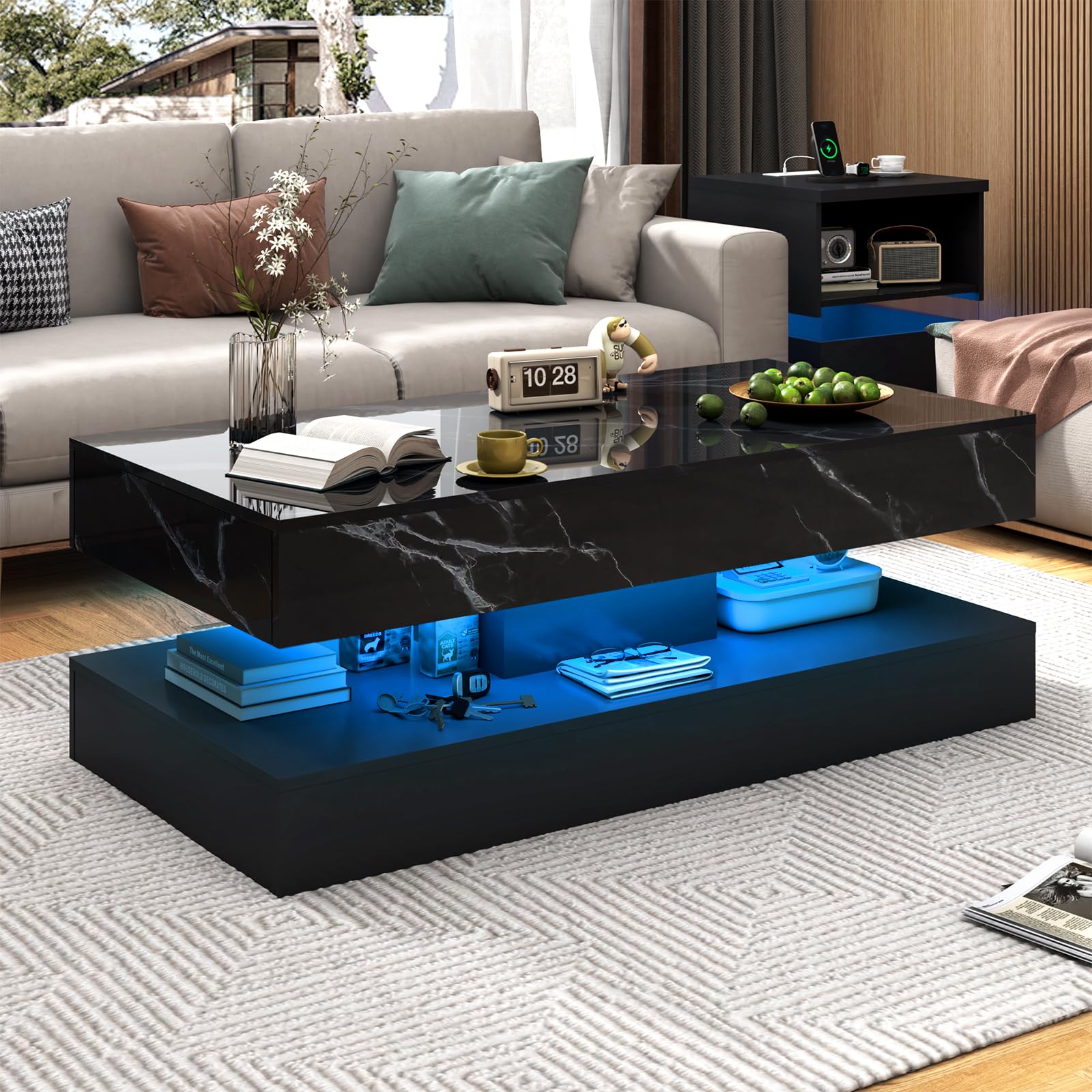 LED Coffee Table with Storage Drawers