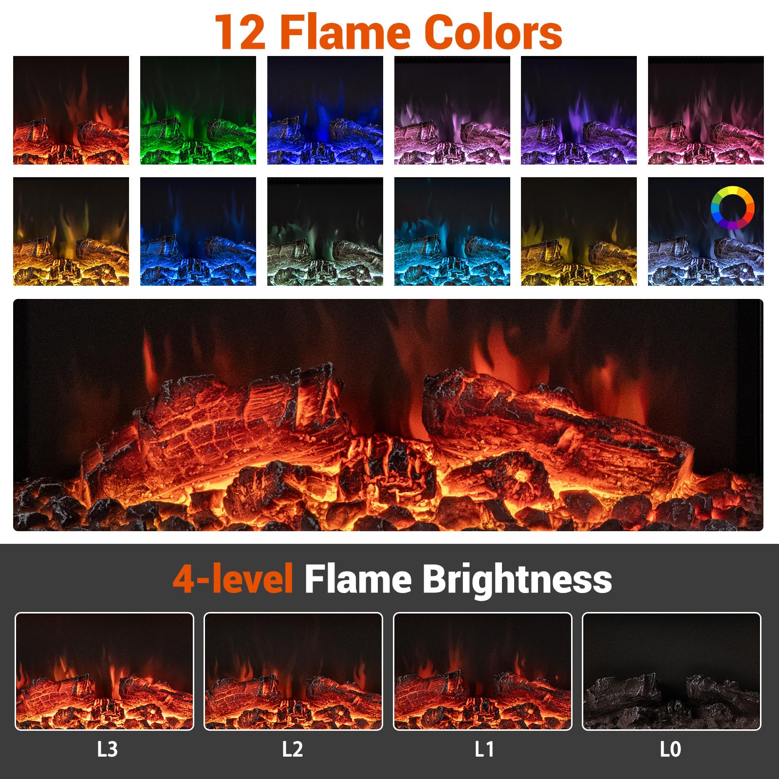32" Wall Mounted Electric Fireplace with Remote Control
