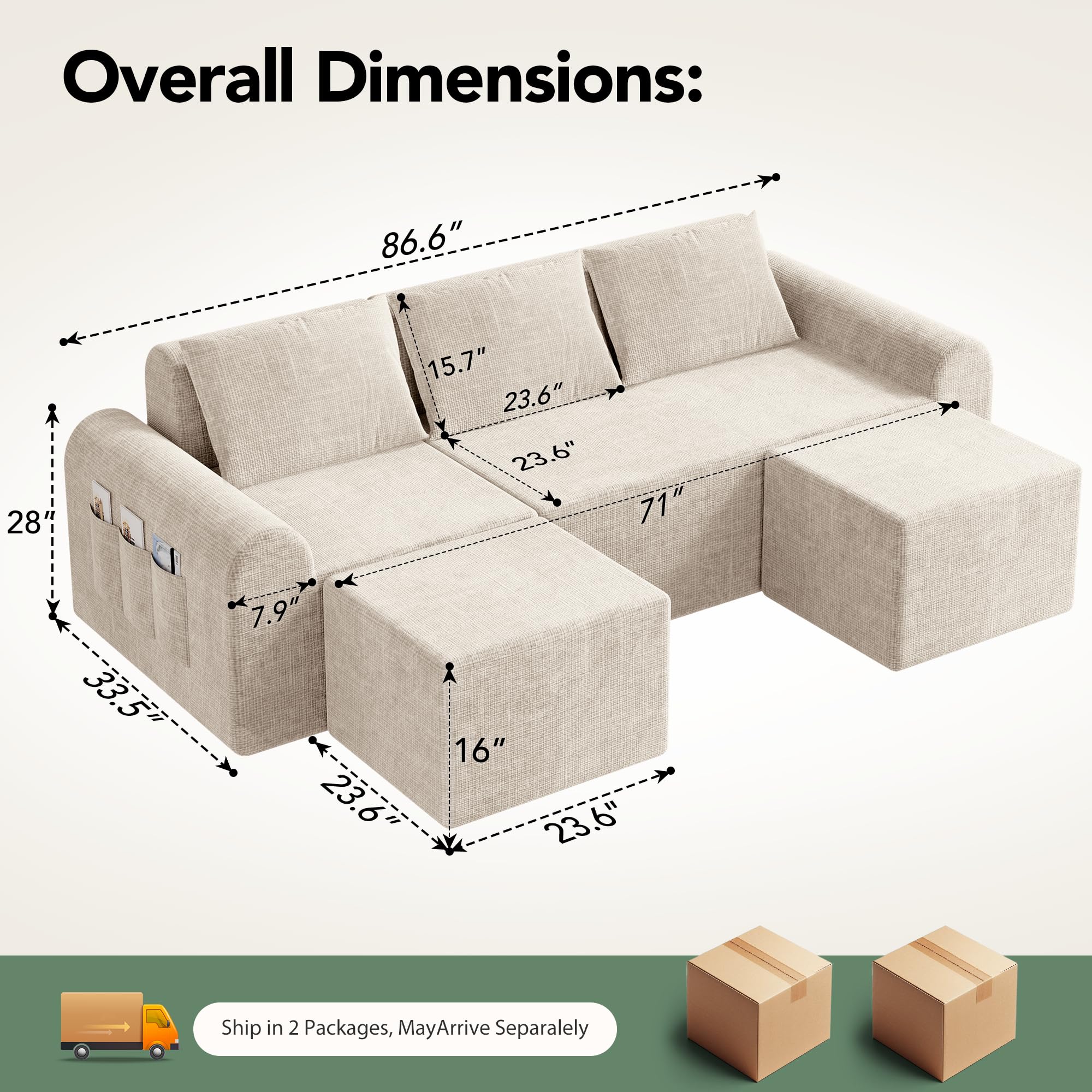 Cloud Sectional Couch with Ottoman and Pillows