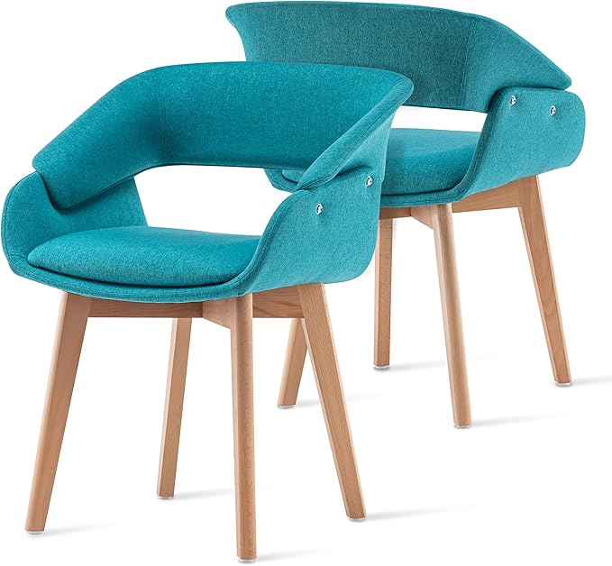 Modern Upholstered Dining Chairs Set of 2 with Solid Wood Legs