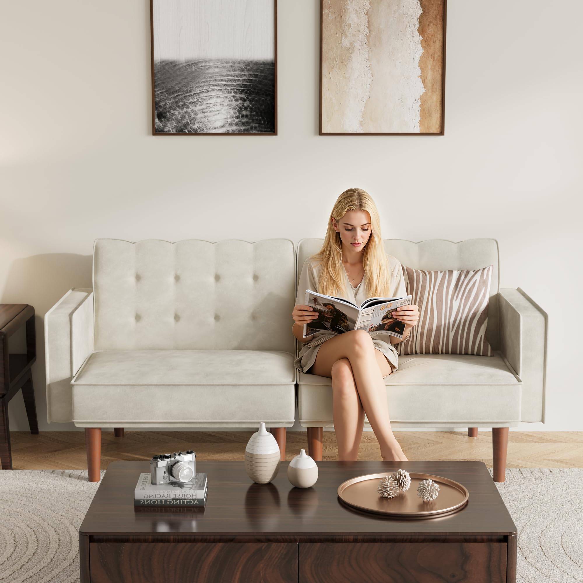 71" Velvet Futon Sofa Bed with Adjustable Backrest