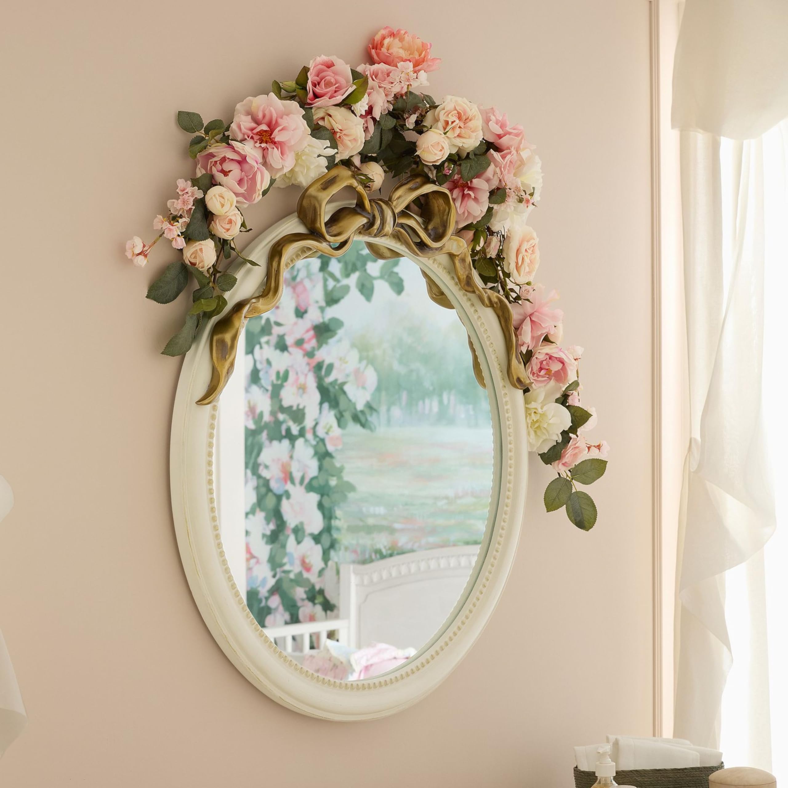 24-Inch Gold Bow Resin Mirror for Nursery