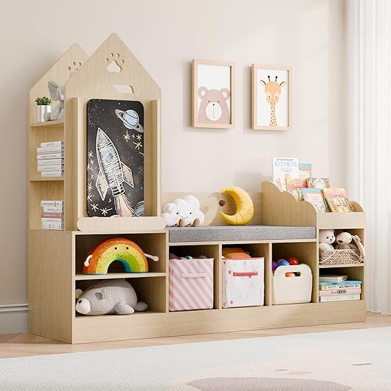Kids Bookshelf with Reading Nook and Chalkboard