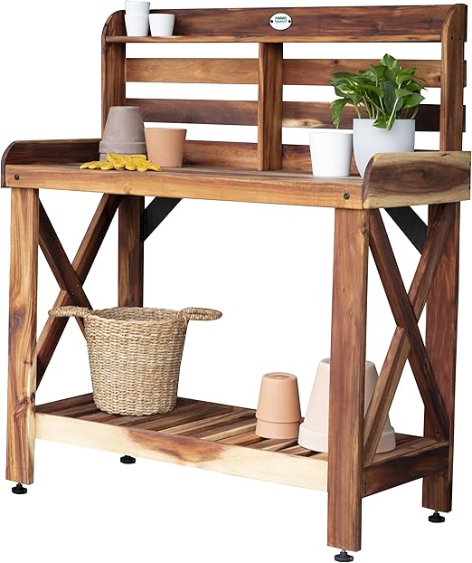 Cedar Wood Buffet Hutch Serving Station with Steel Countertop