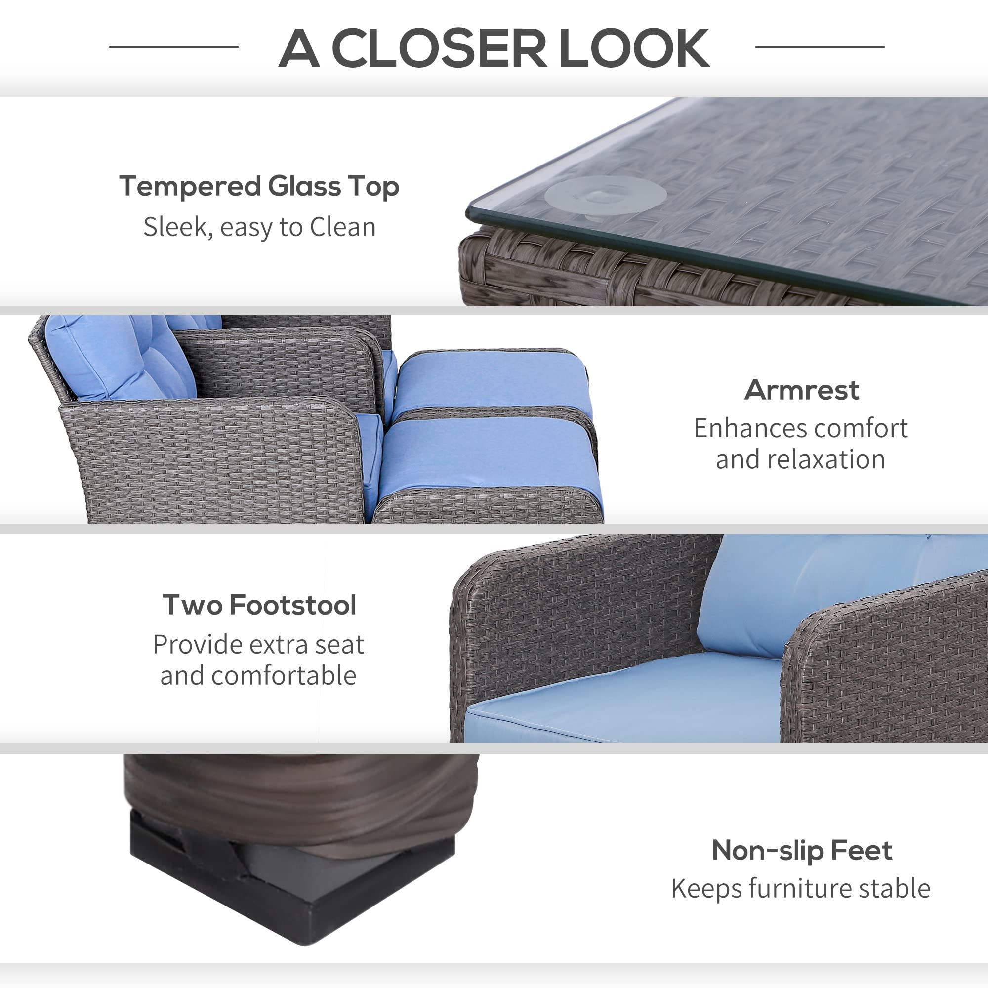 5-Piece Rattan Wicker Patio Conversation Set with Cushioned Chairs and Glass Coffee Table