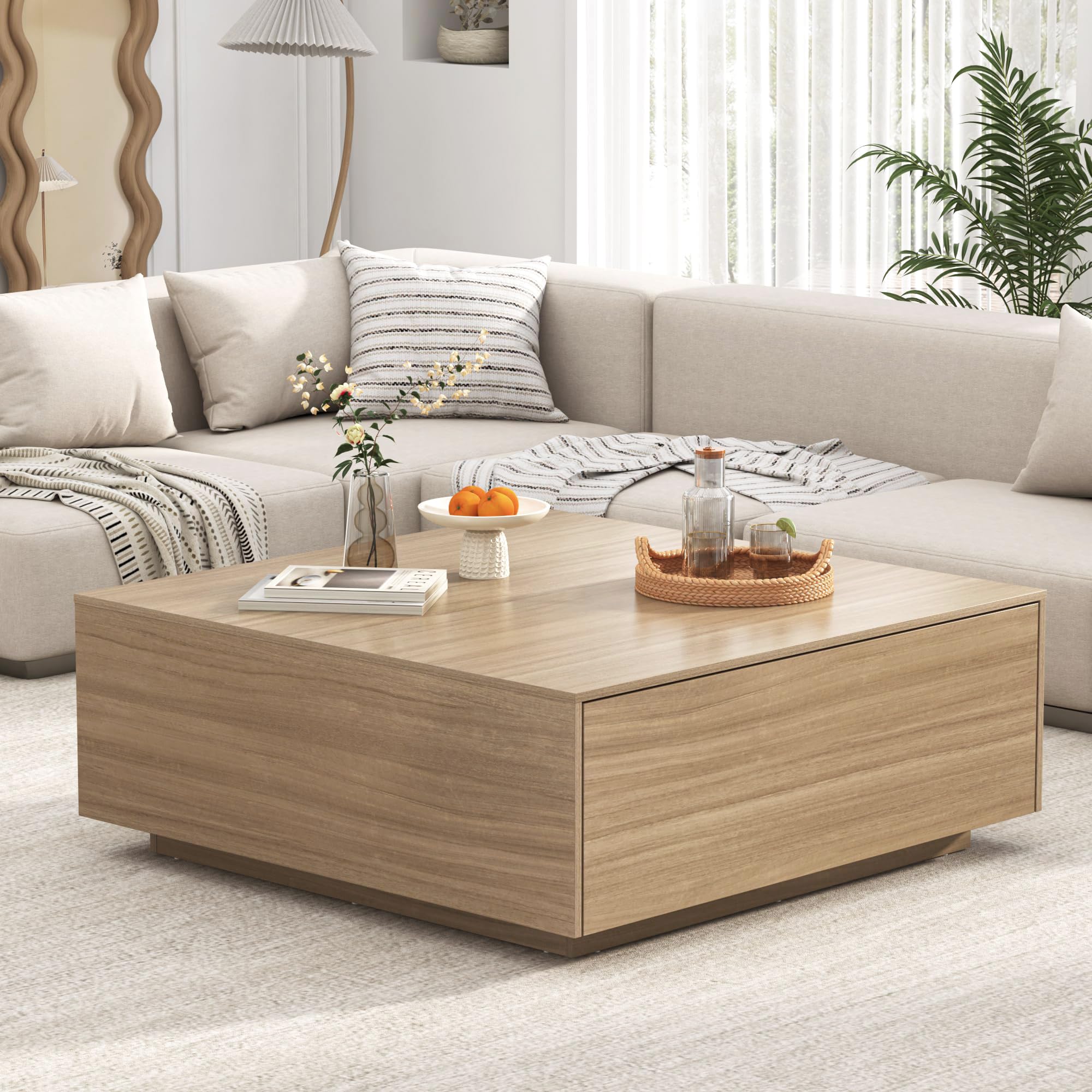 Square Coffee Table with Storage and 2 Drawers