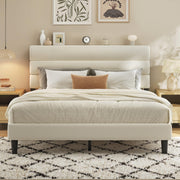 Queen Platform Bed Frame with Velvet Upholstered Headboard