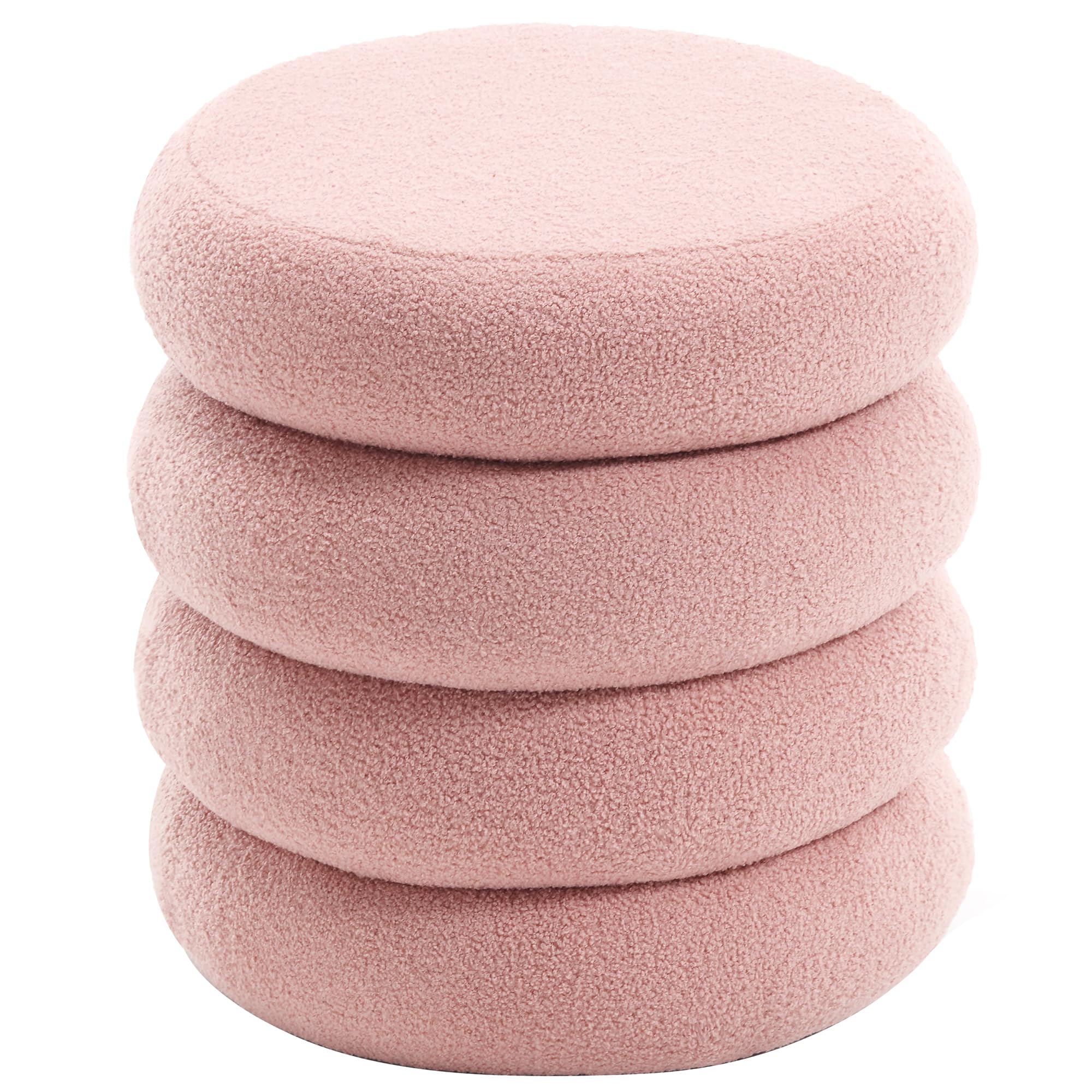 Round Storage Ottoman with Sherpa Fabric