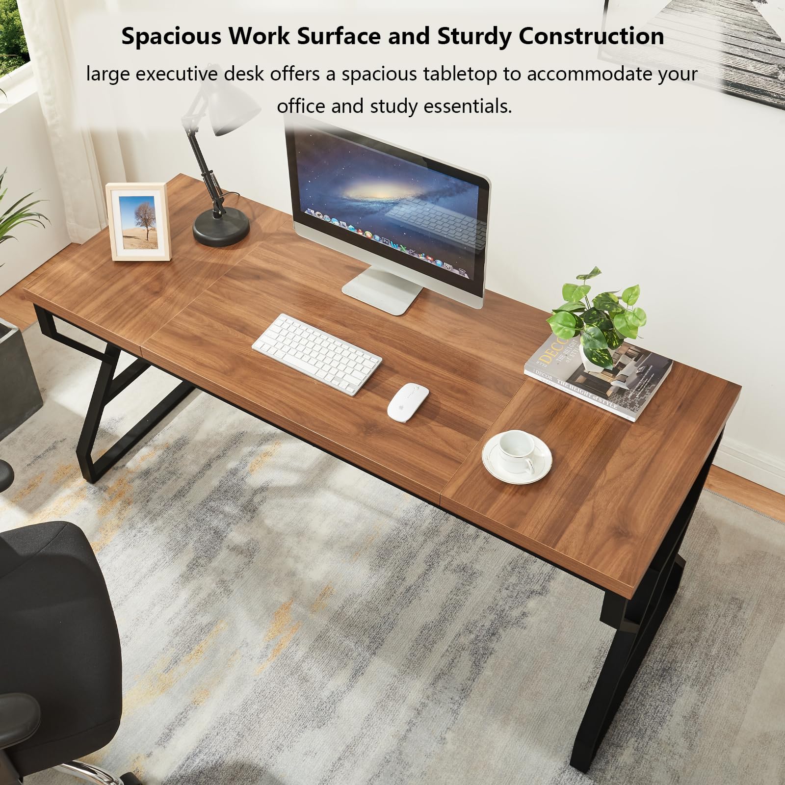 63-Inch Executive Desk with Engineered Wood and Metal Frame