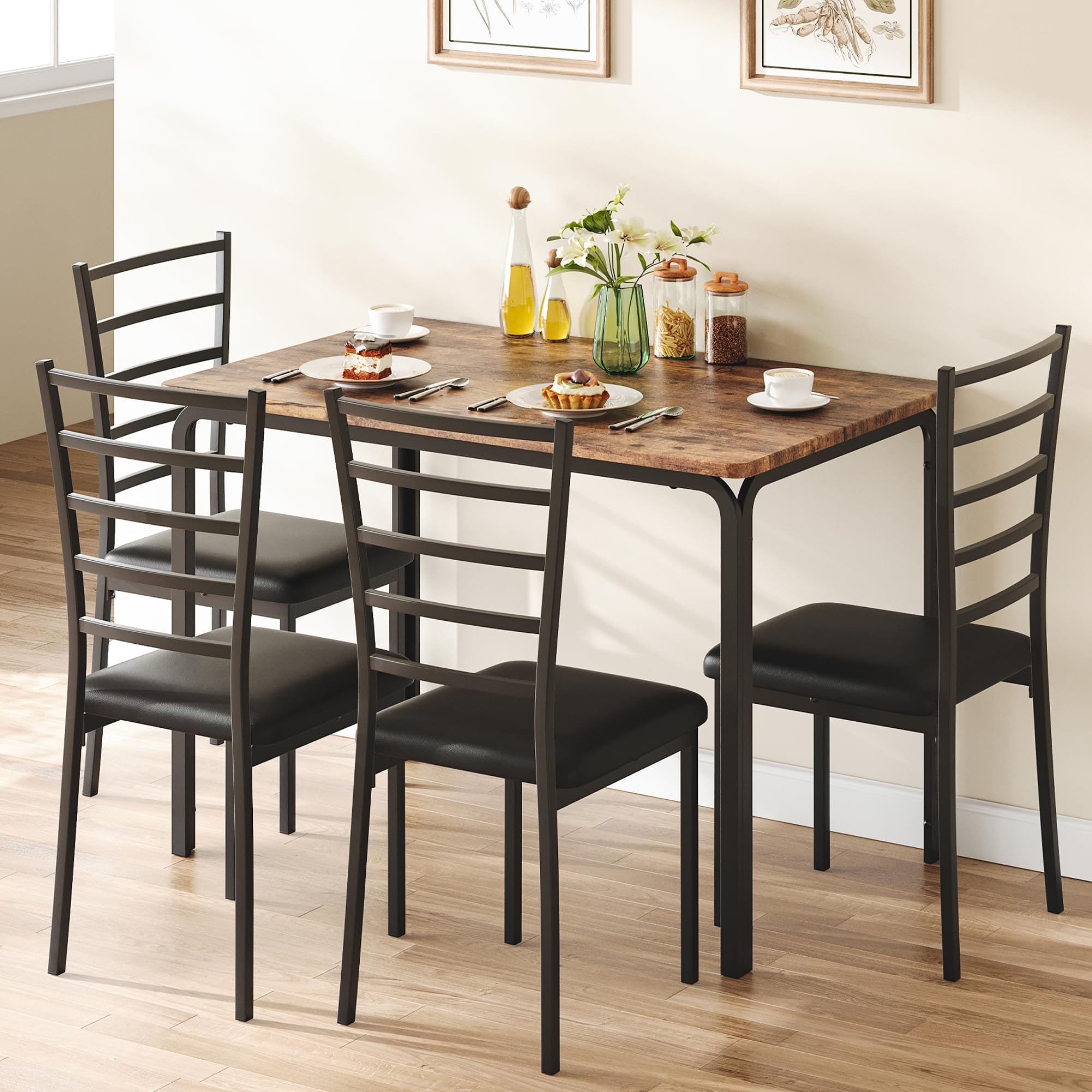 5-Piece Dining Table Set with Upholstered Chairs