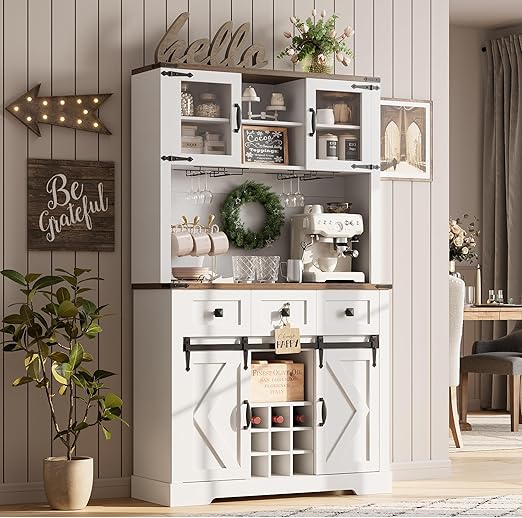 Farmhouse Bar Cabinet with Sliding Barn Door