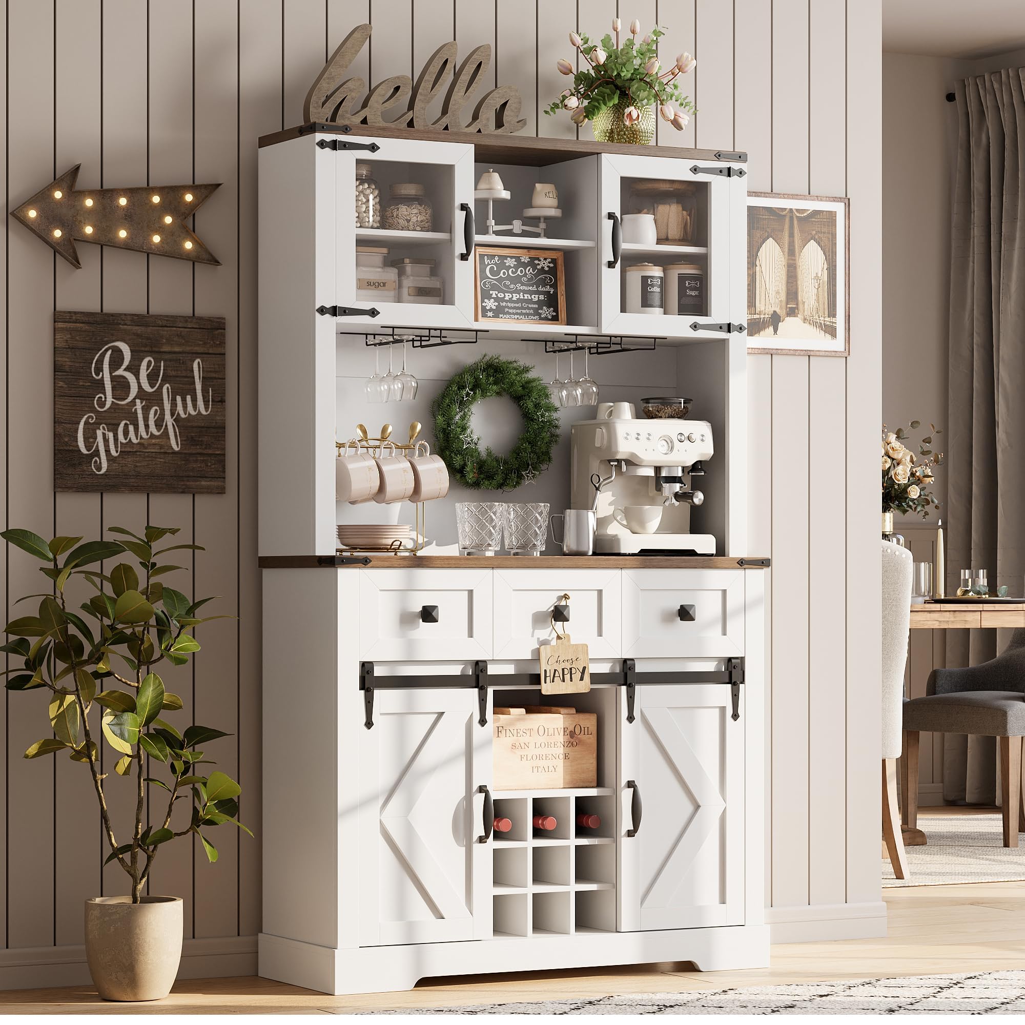 Farmhouse Bar Cabinet with Sliding Barn Door
