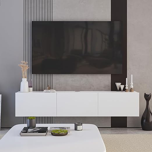 Modern Floating TV Stand White 63 Inch