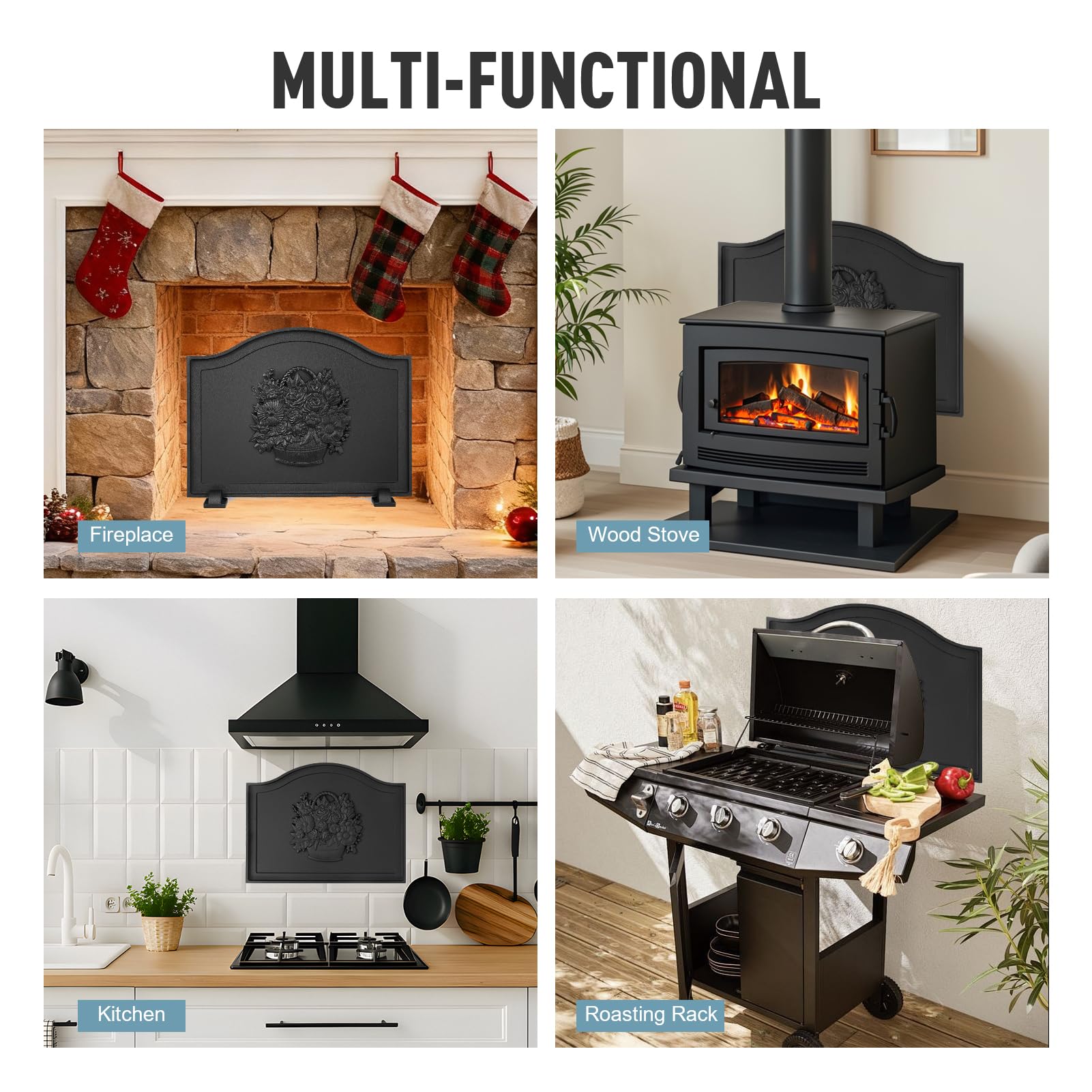 Cast Iron Fireplace Back Plate with Heat Reflector