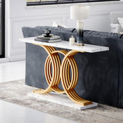 55 Inch Gold Entryway Console Table with Faux Marble Top