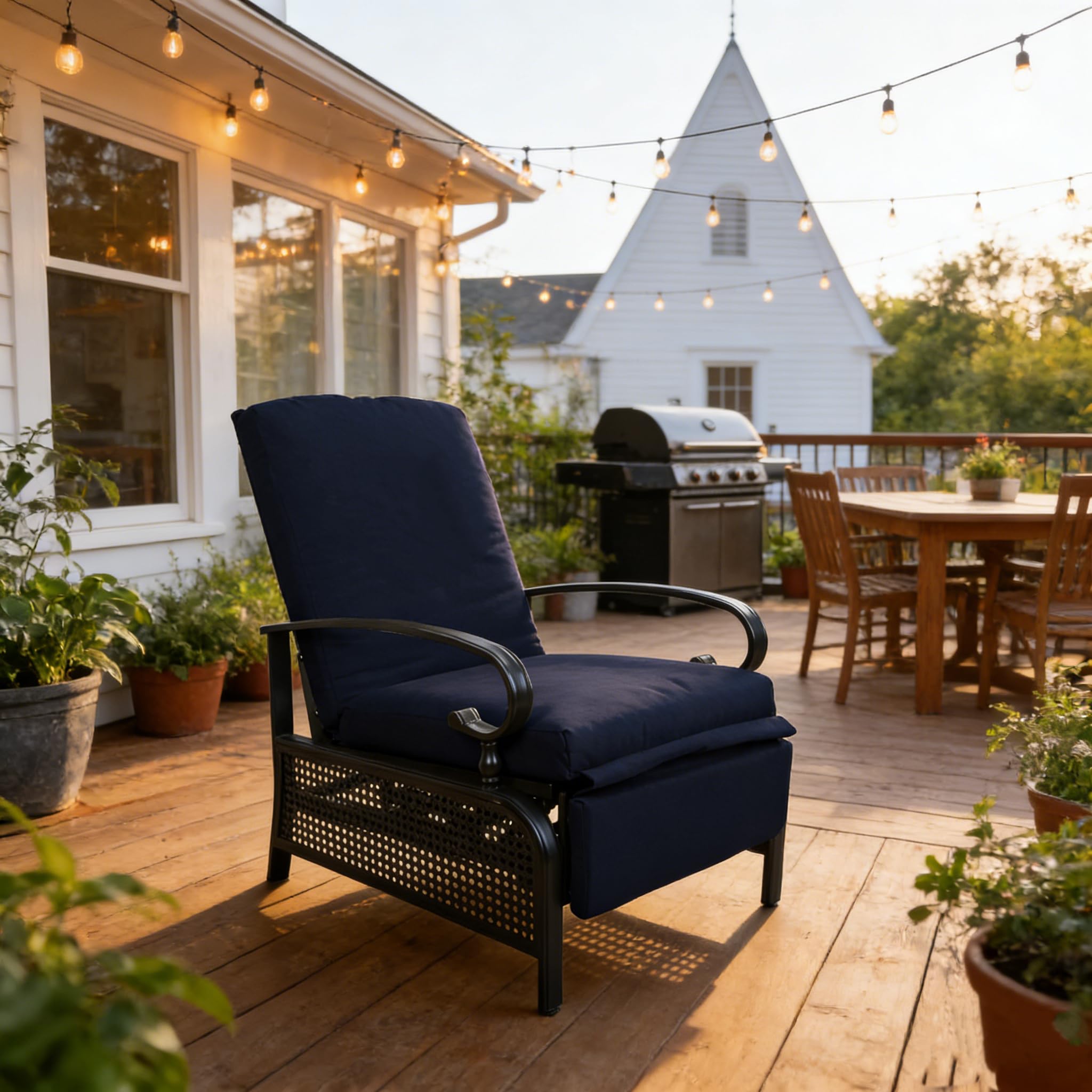 Adjustable Outdoor Reclining Lounge Chair with Cushioned Patio Chaise