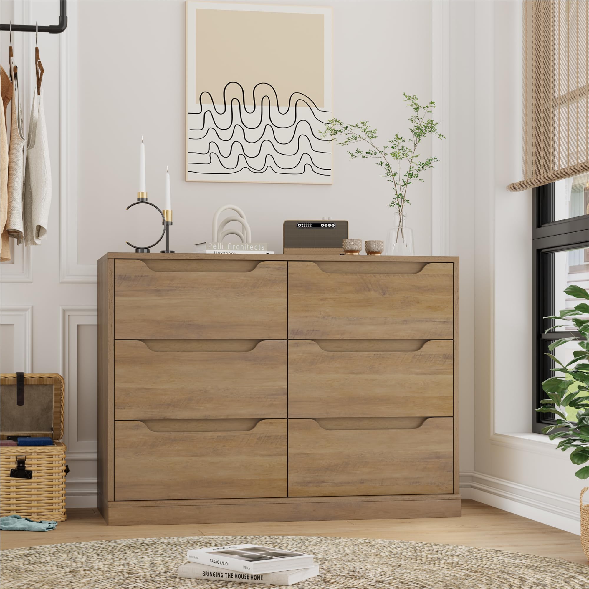 Modern 6 Drawer Dresser with Cut-Out Handles