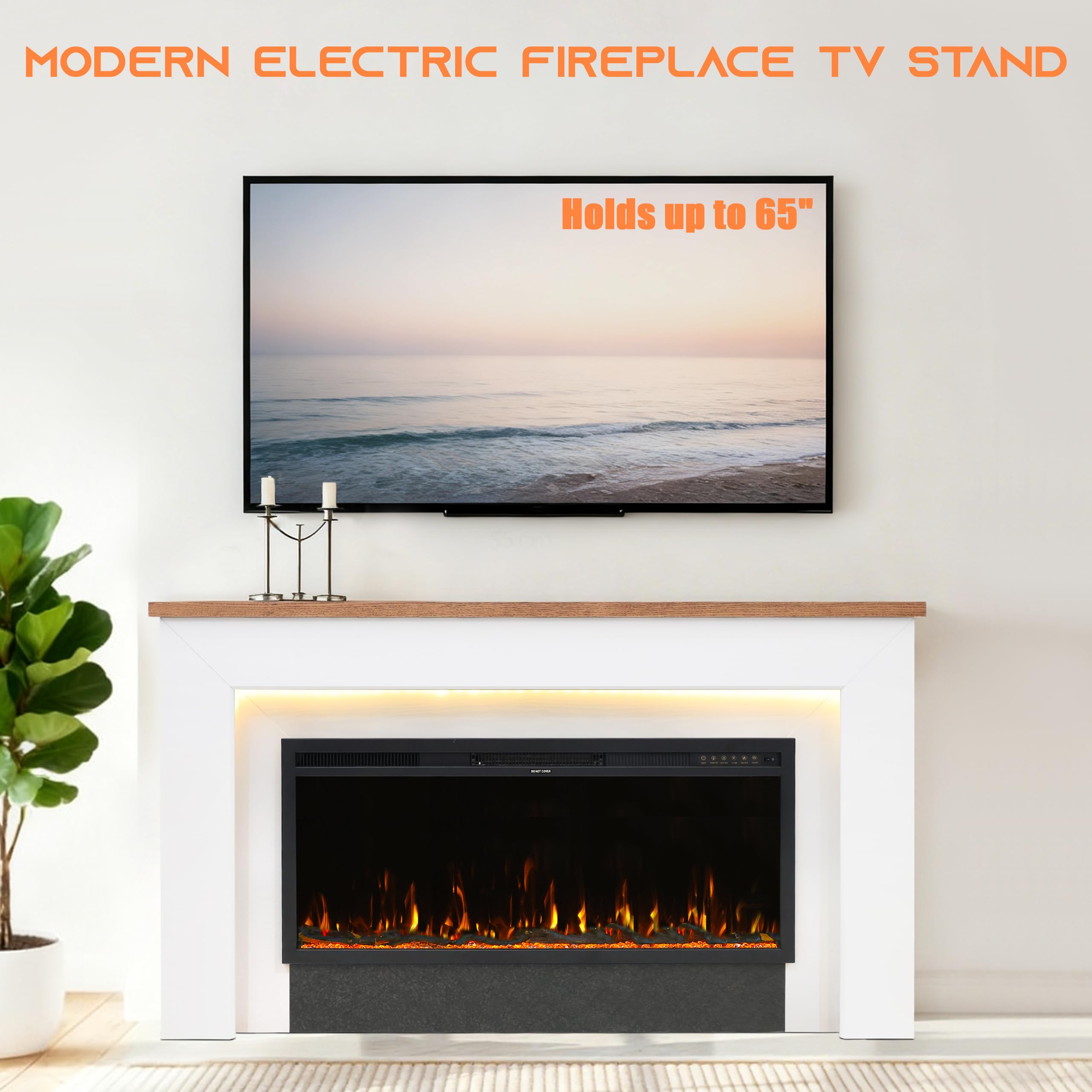 62" Electric Fireplace TV Stand with Mantel and Remote Control