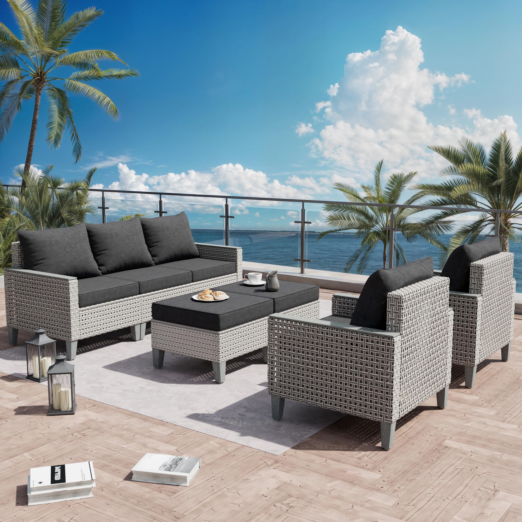 7-Piece Modular Patio Sectional Sofa Set with Ottomans