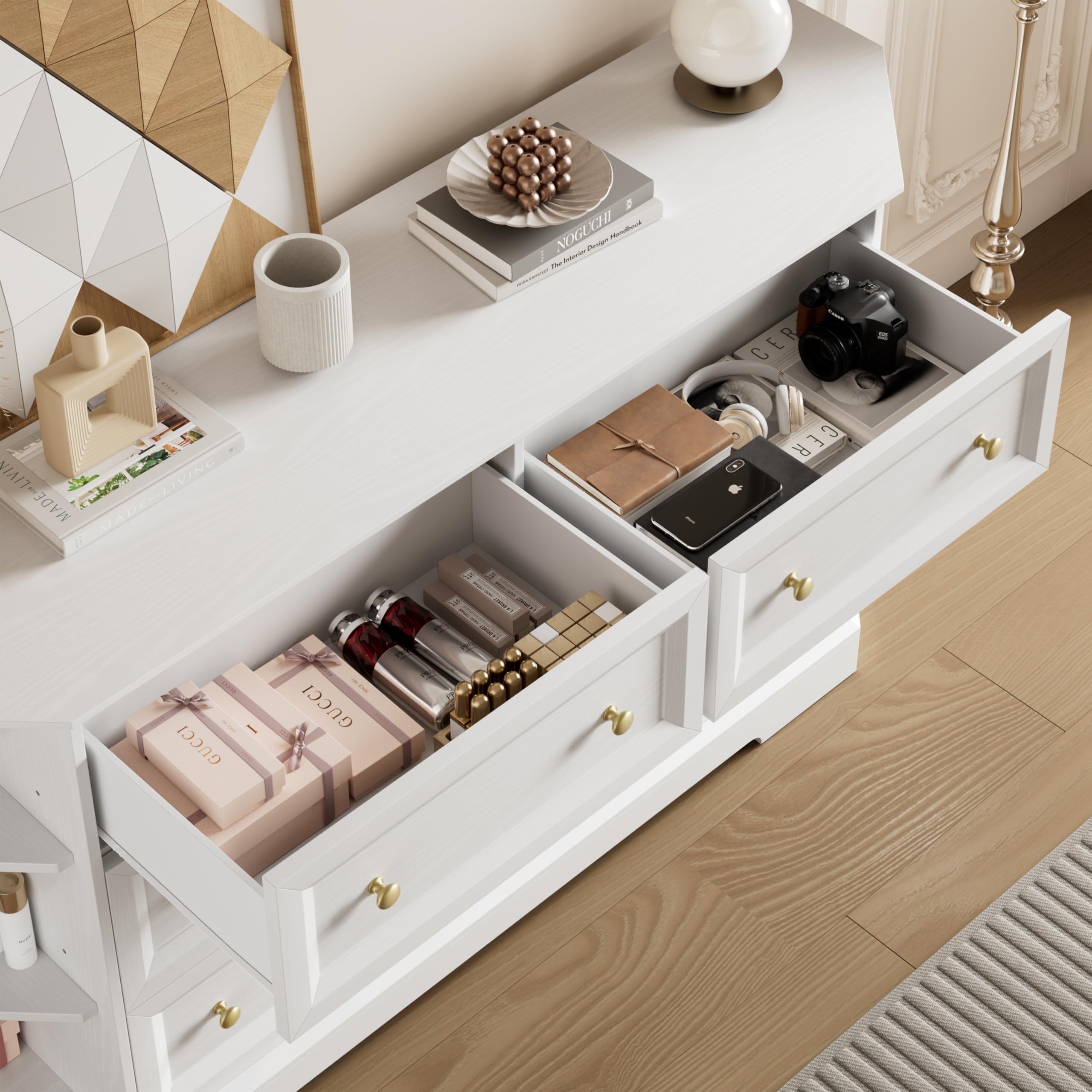 Extra Wide 63" 6 Drawer 6 Cube Dresser with Open Shelves