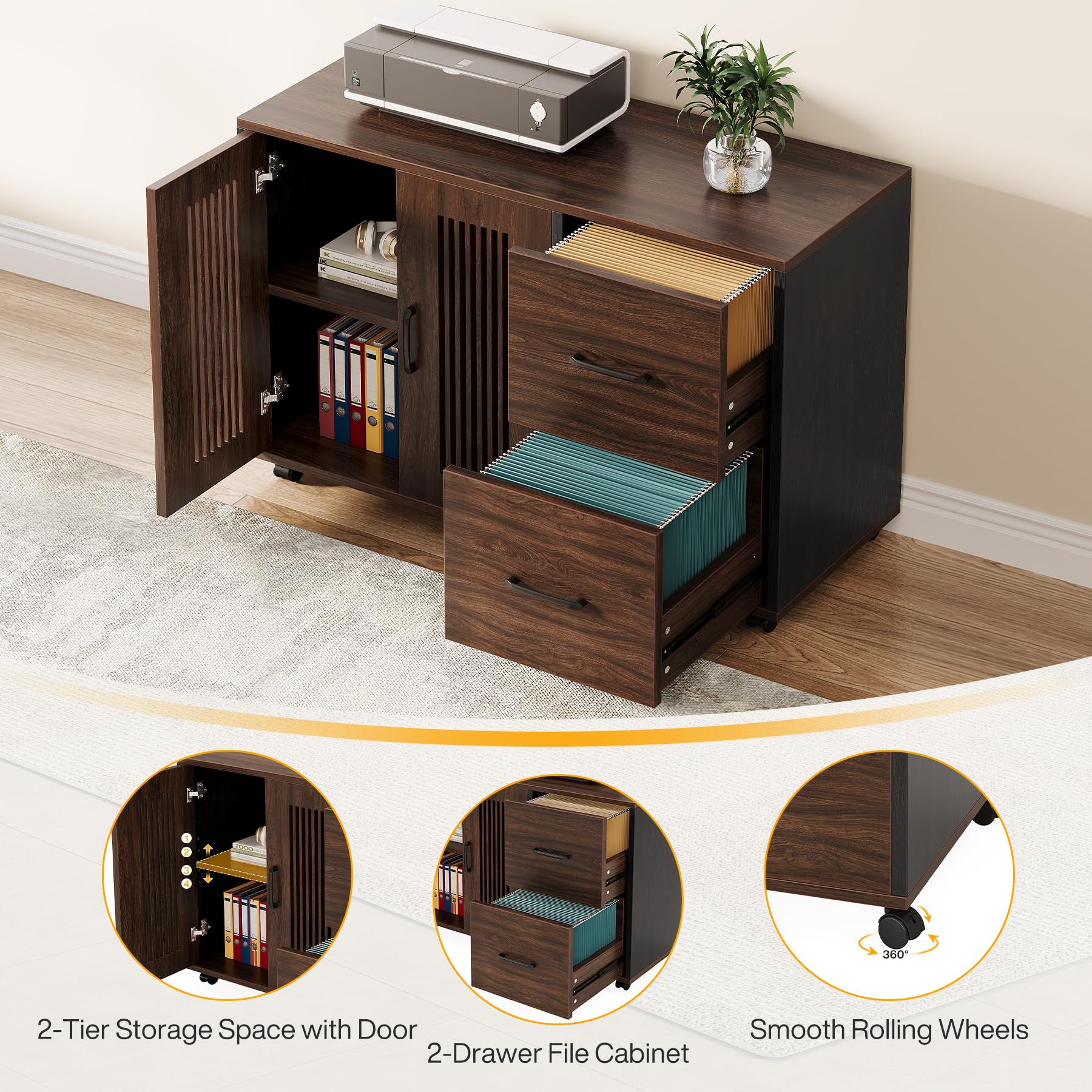63-Inch Executive L-Shaped Desk with Mobile File Cabinet