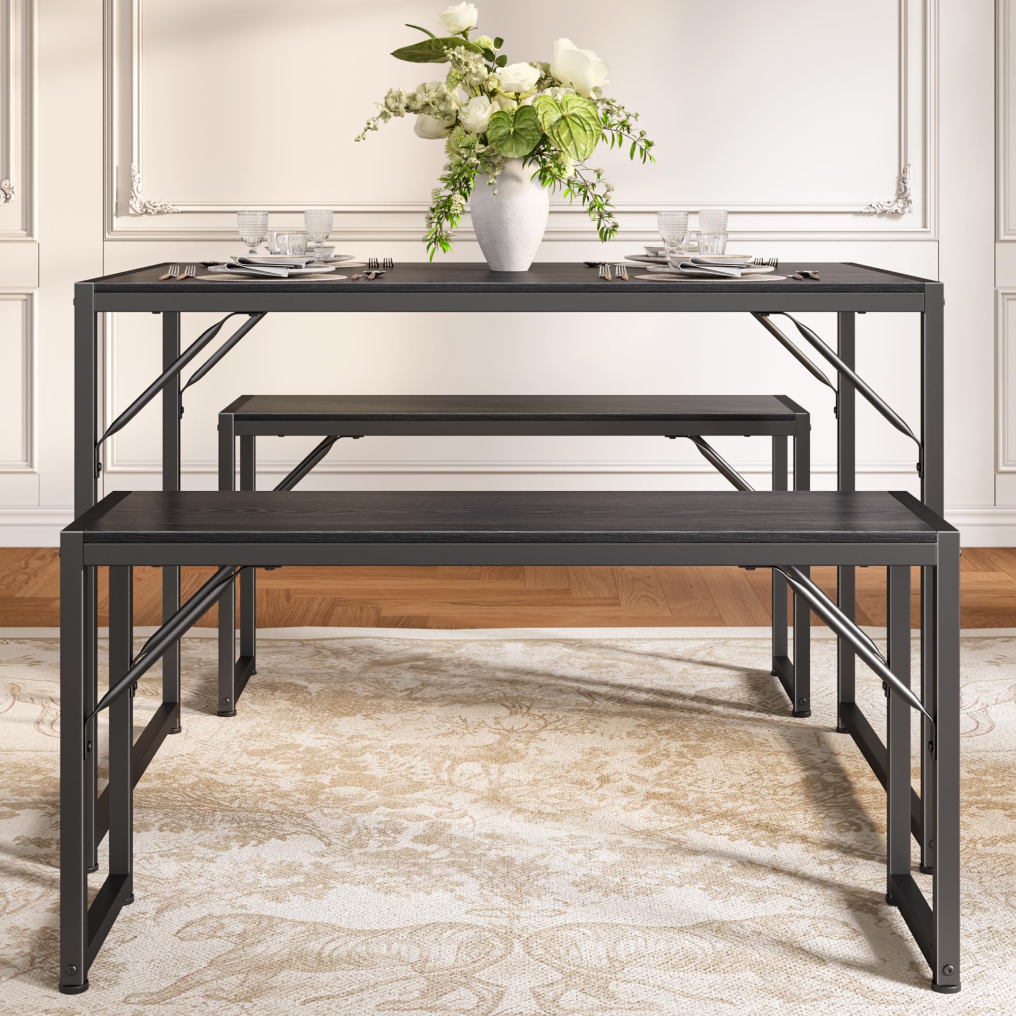 4-Piece Space-Saving Dining Table Set with Benches